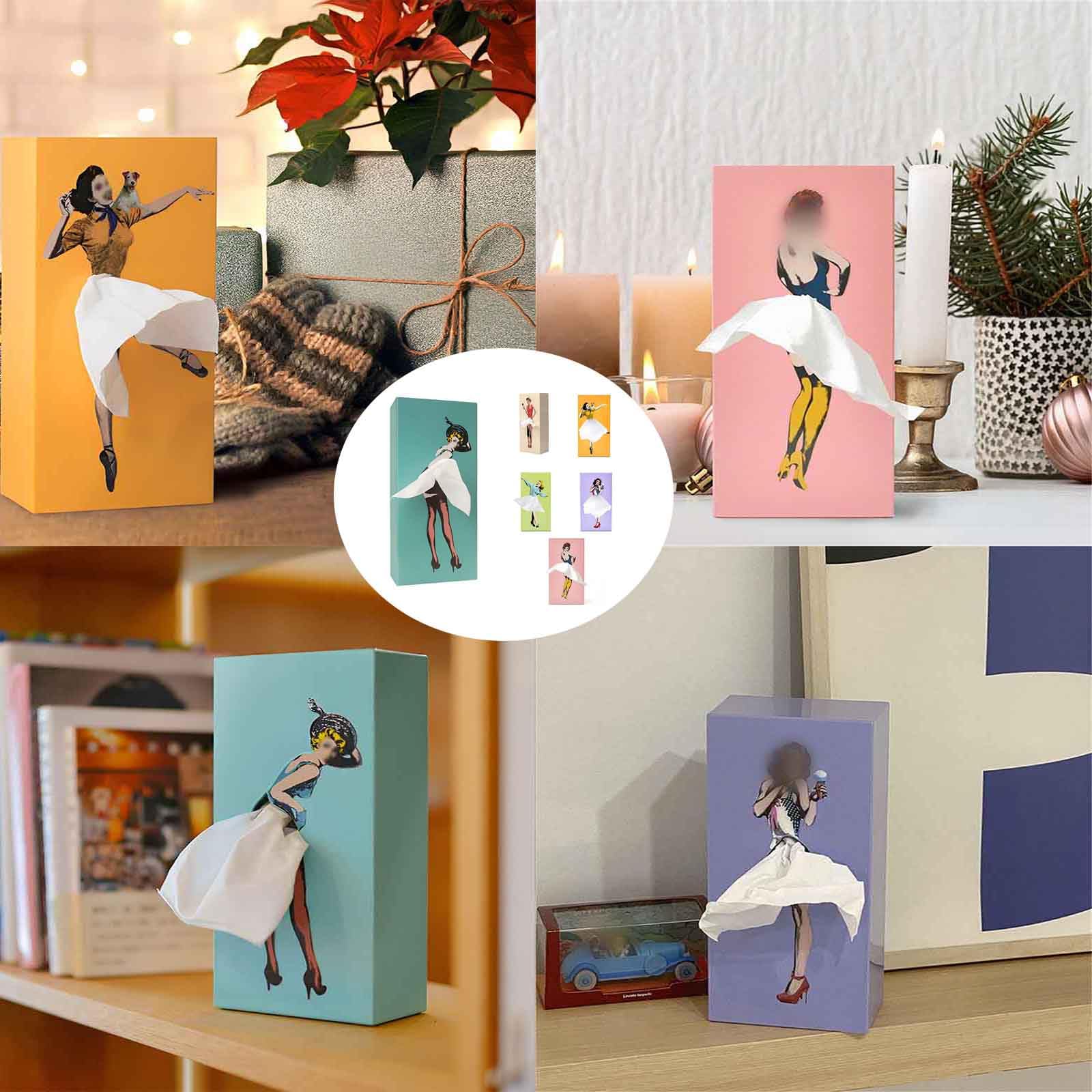 Scatola Porta Fazzoletti Con Gonna Donna – Copertura Creativa In Tessuto, Beige/Blu/Rosa, 25,5x13x7,7 Cm, Per Casa Auto Ufficio - 2
