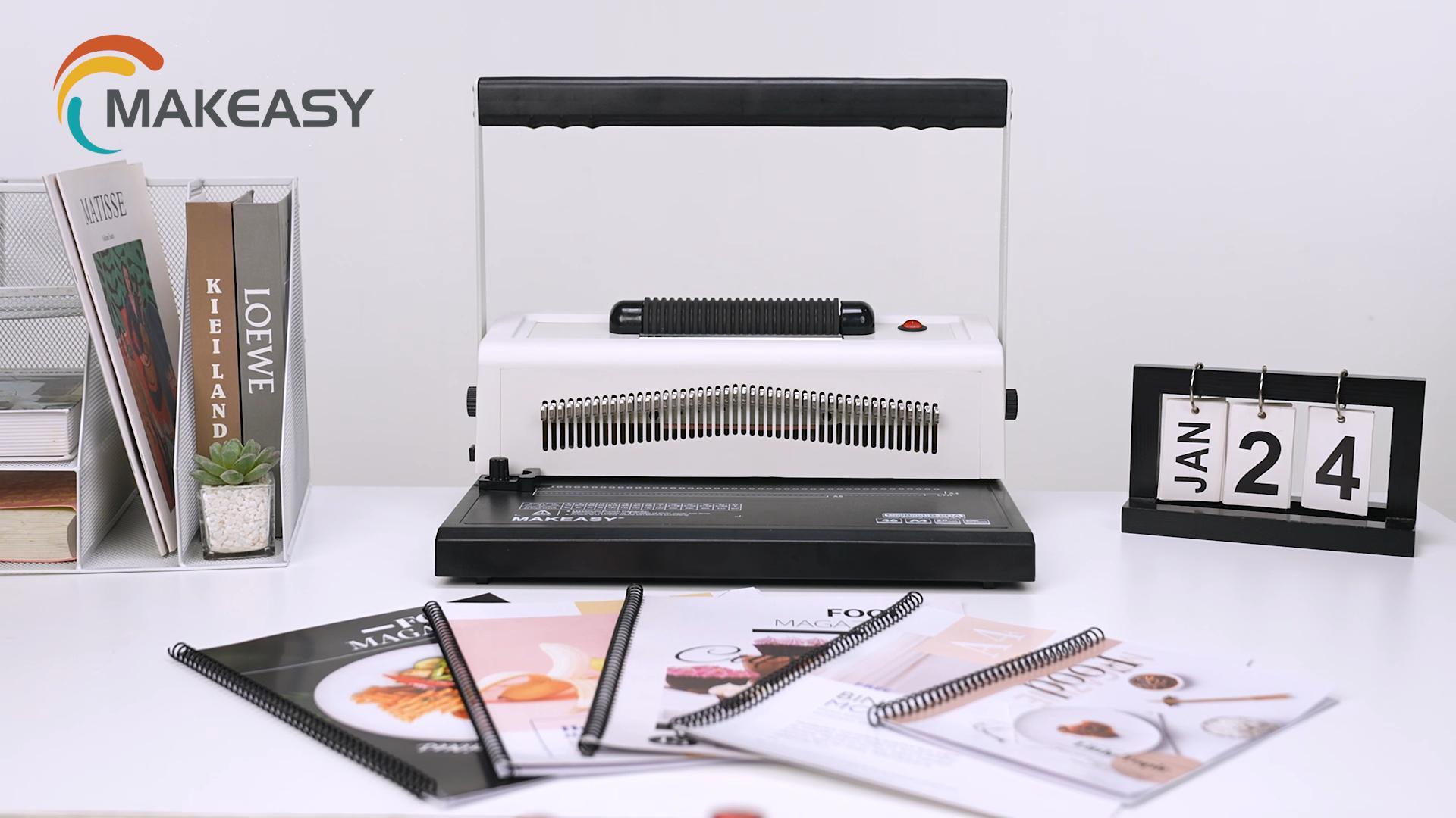 Image of MAKEASY Spiral Coil Binding Machine with 46 Fully Disengaging Pins - 4:1 Pitch - Electric Coil Inserter - Adjustable Side Margin, Comes with Free 1 Box Coil Spines & Plier, 20 Sheet Punch Capacity