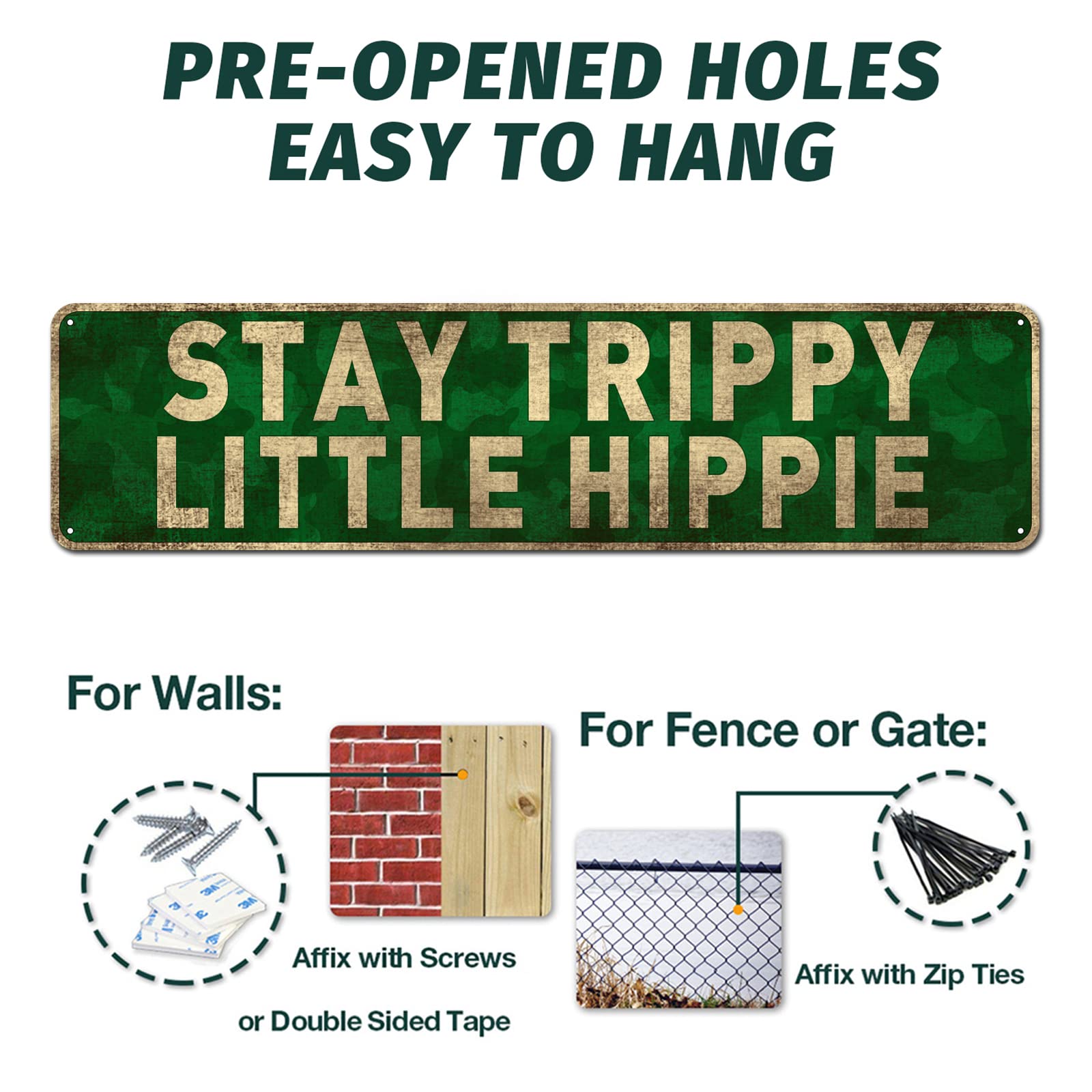 Vintage Metallschild 'Stay Trippy Little Hippie' – 20,3x30,5 Cm, Aluminium, Für Wanddekoration Im Hippie-Style