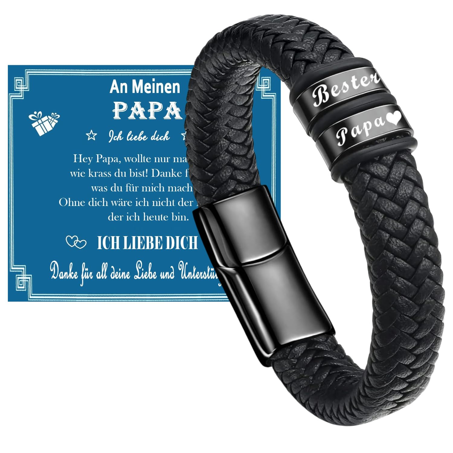 Gkmamrg Vatertagsgeschenk Papa Geschenk Vater - Geschenke für Papa - Gravur “Bester Papa” DAD Leder Armband Geschenk für Papa Vater