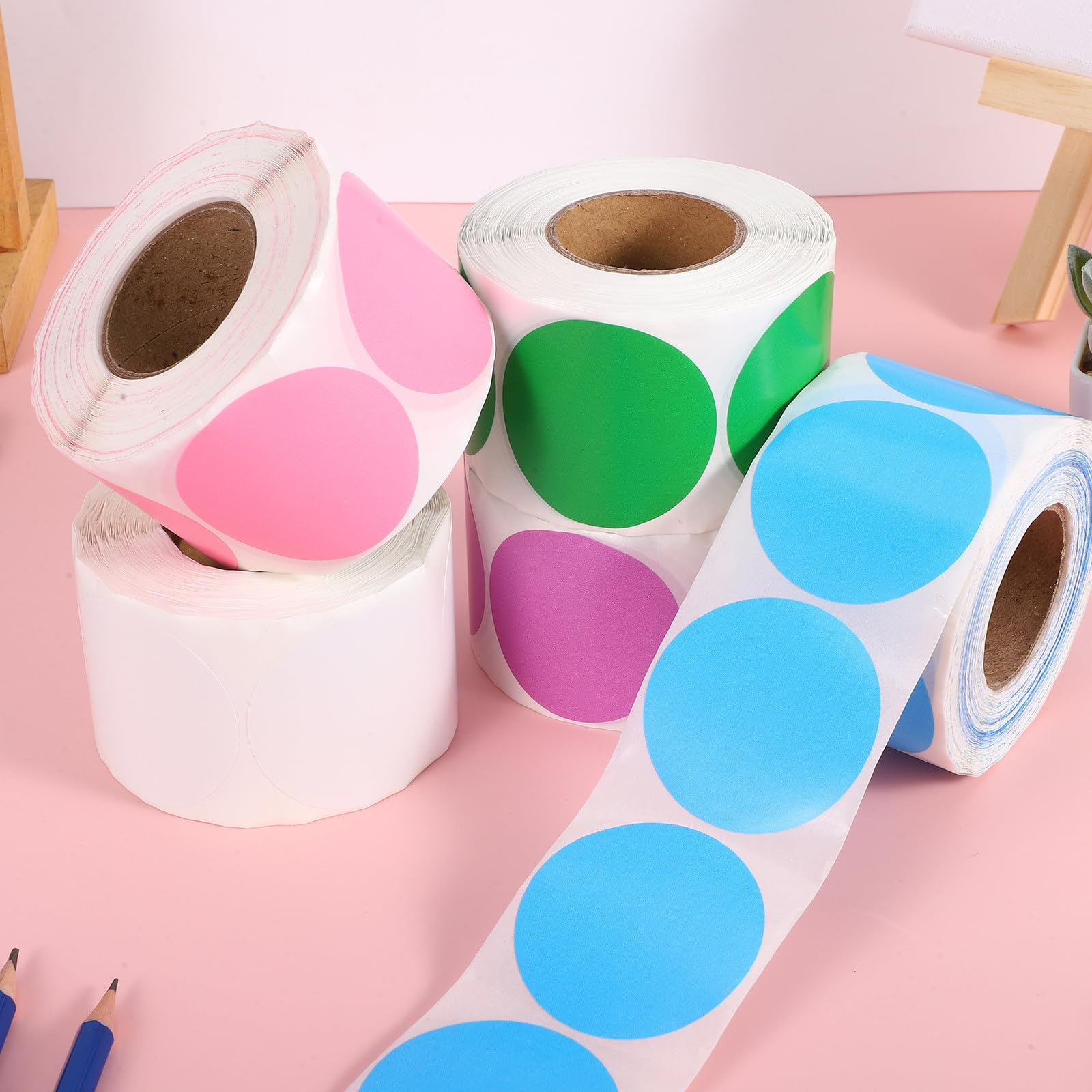 5 Rotoli Etichette Termiche Adesive Rotonde Colorate Resistenti All'usura per Stampanti Termiche, Carta Termica per Ufficio e Classificazione Inventario, 50mm X 600 Etichette