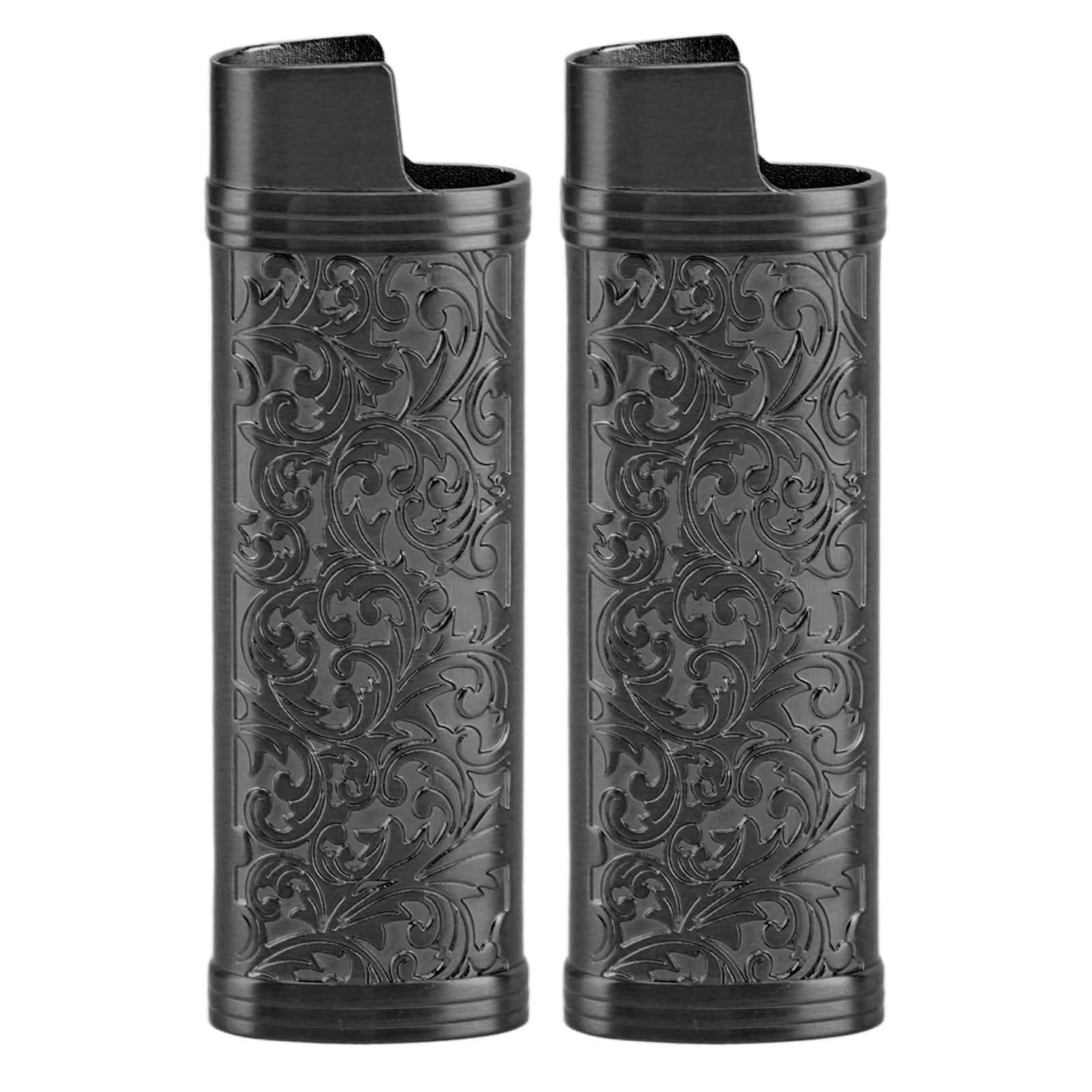 Metal Lighter Case Cover Holder Sleeve for BIC Full Size Lighter J6, Enhance the of Your Lighter with This Unique Featuring a Vintage Botanical Pattern, (Black)