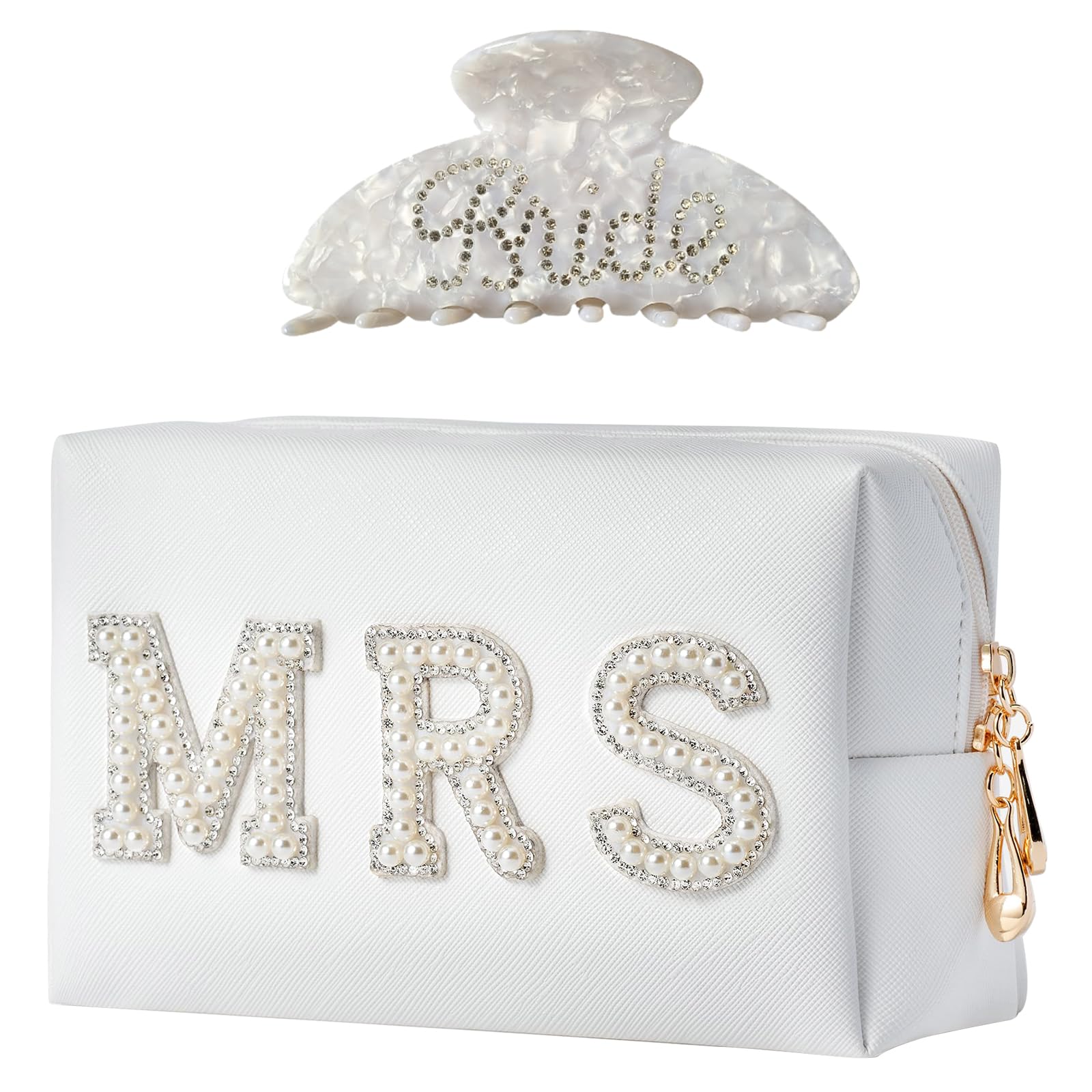 Tkifoda Bride to Be Gift Set, Bridal Shower Gift for Her, Bride Hair Claw Bride Hair Clip, Bride Makeup Bag, MRS Cosmetic Bag, Wedding Gifts