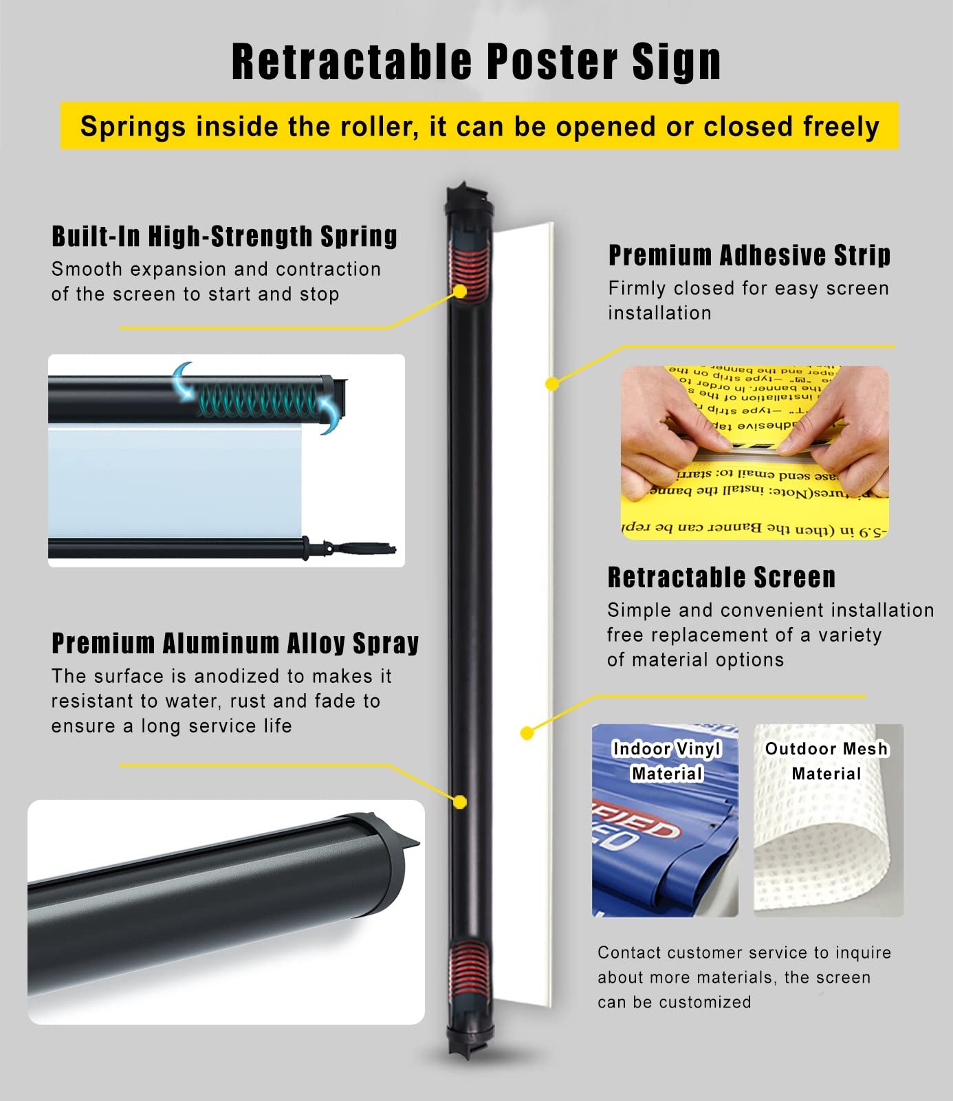 Póster Escénico Impreso con Señalización de Precaución, Postes con Cintas Retráctiles, Barreras de Control de Multitudes, Señal Enrollable (145cm/4.8ft)