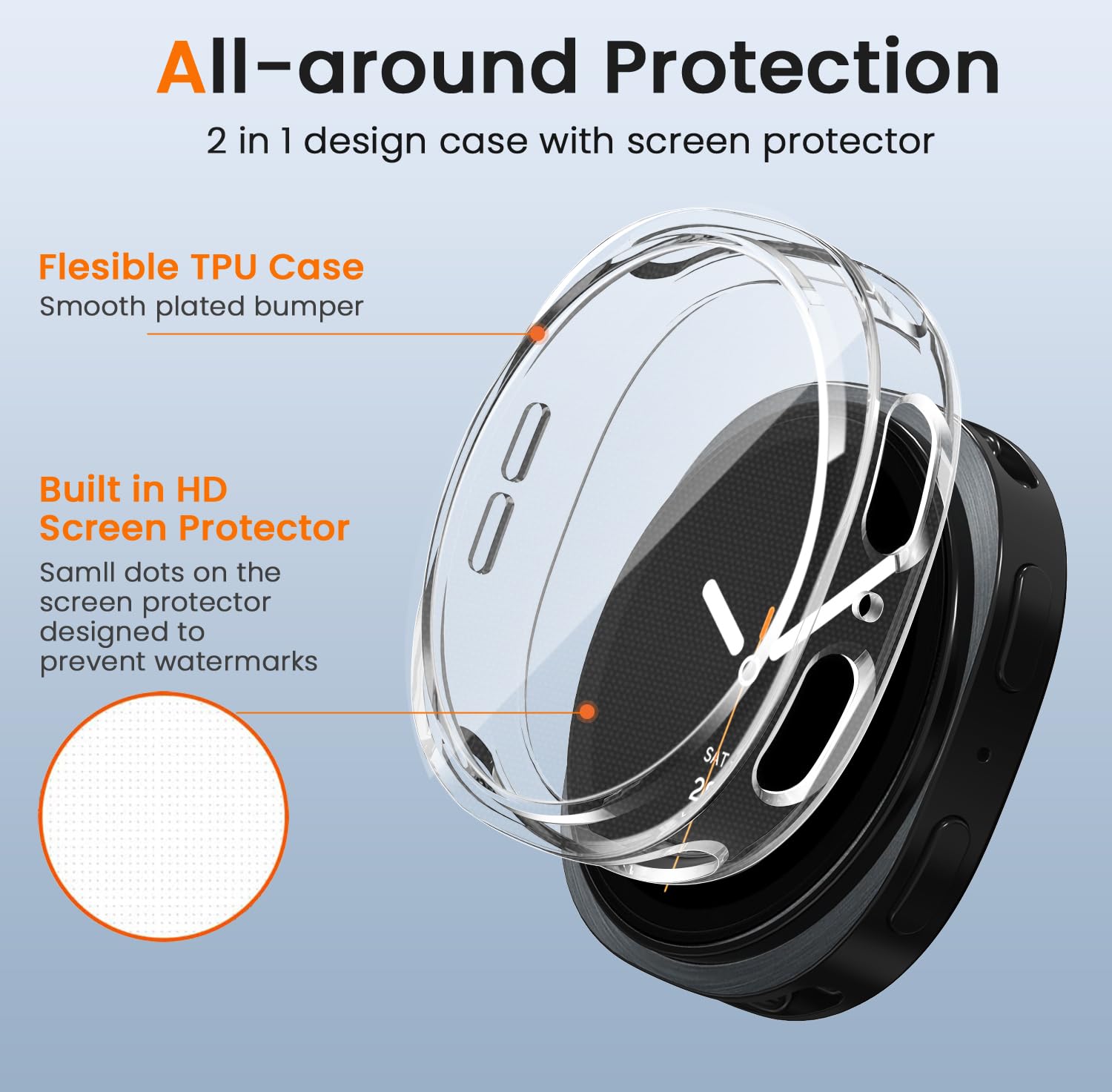 iVoler 3 szt. przezroczyste etui z osłoną ekranu do Samsung Galaxy Watch 8 40 mm, pełne zakrycie, ochrona przed zarysowaniami, ultra cienkie, miękkie etui TPU, przezroczyste