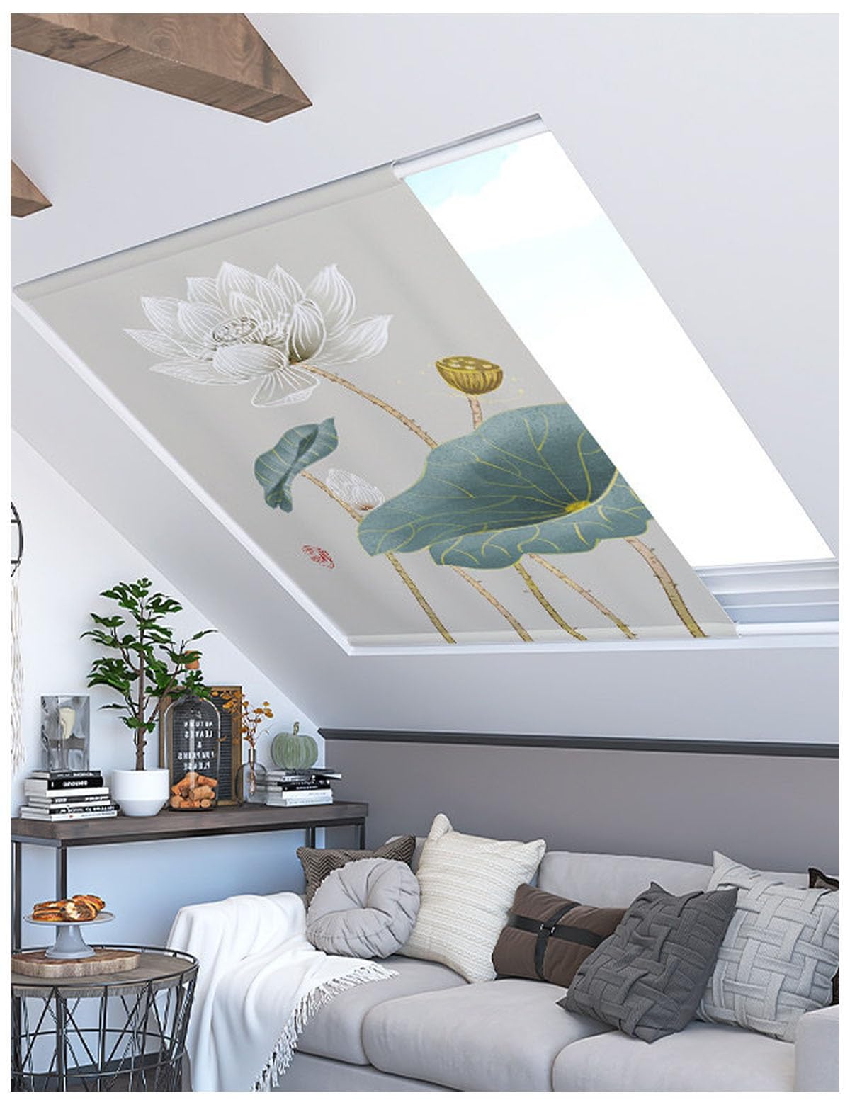 Full Blackout Skylight Covers for Inside Home, No Drill Skylight Shades for Ceiling with Telescoping Rod, Skylight Window Shade for Attics Sunrooms