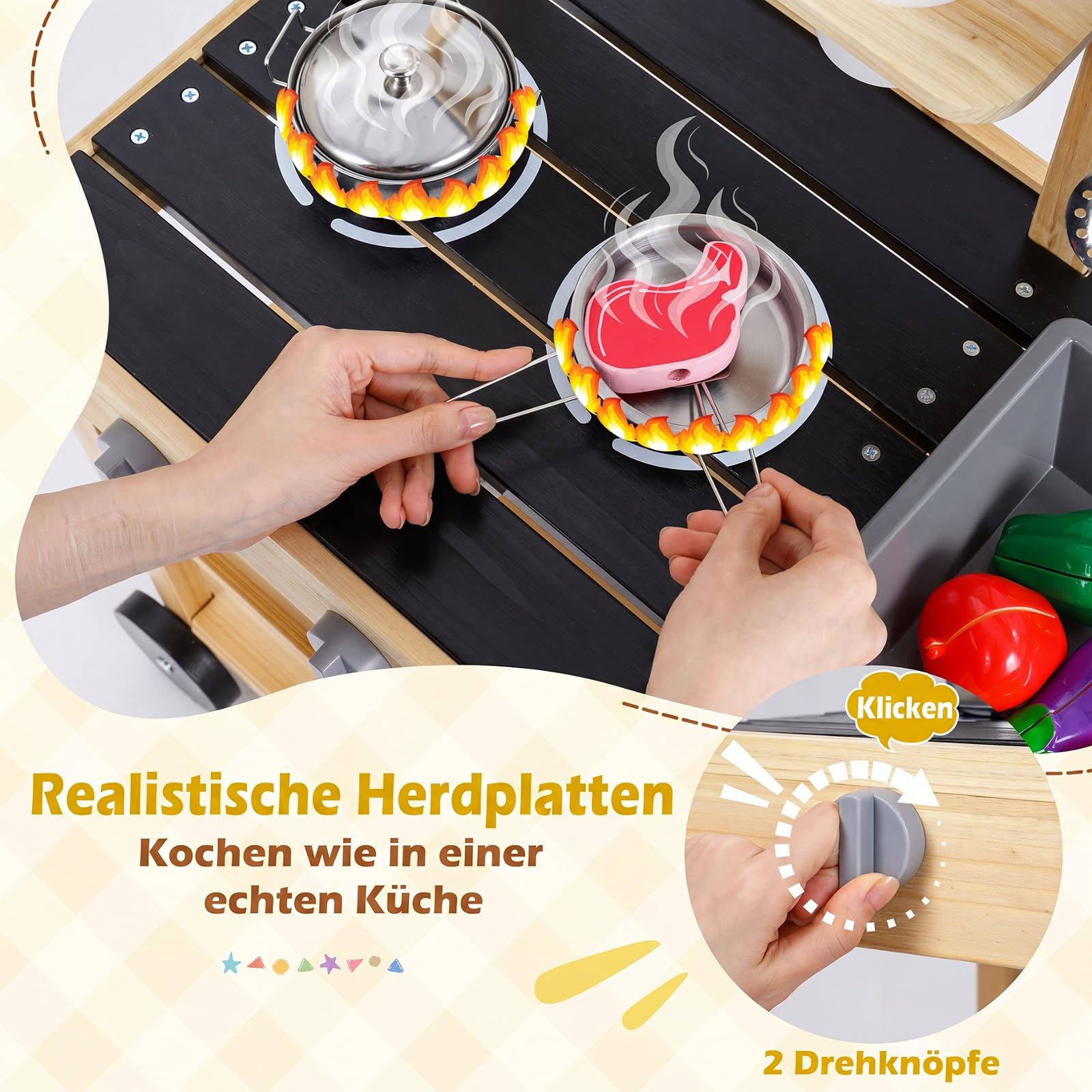 COSTWAY Matschküche Kinder Outdoor, Spielküche mit Wassertank & Wasserhahn | Kinderküche mit Rädern, Spüle, 3 Blumentöpfen, 2 Herd & Kochzubehör, Gartenspielküche für Kinder ab 3 Jahren