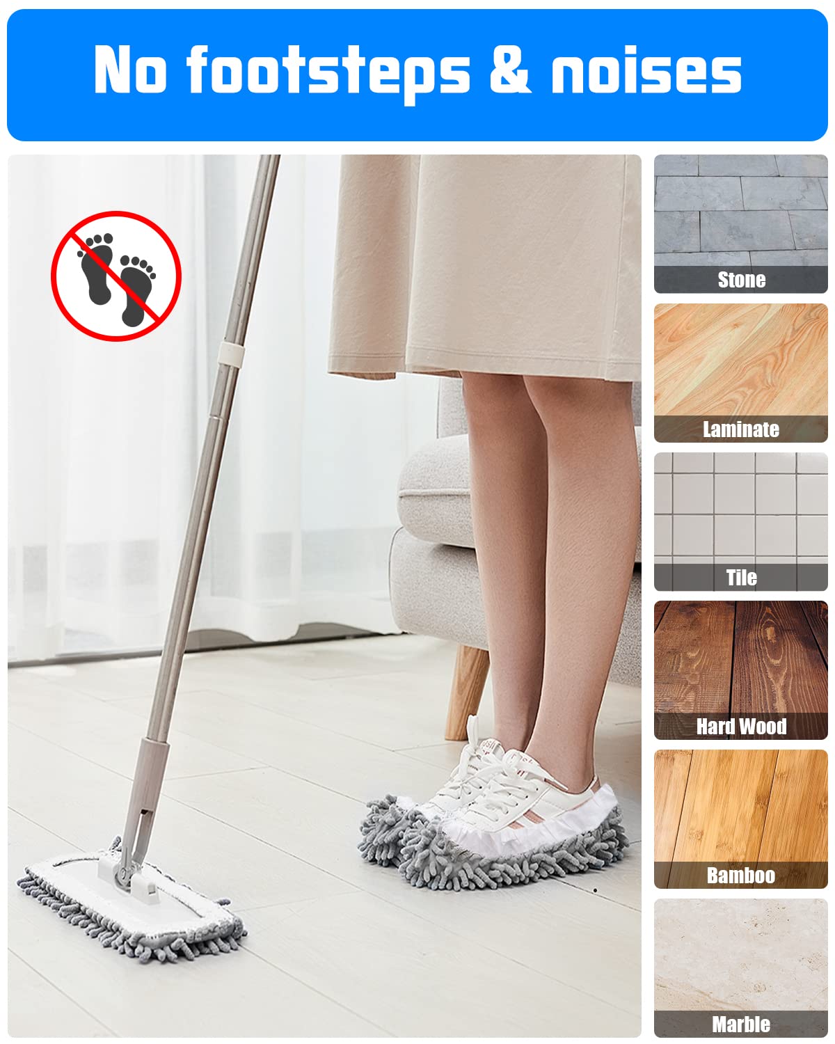 8 Pcs Mop Slippers Socks Floor Cleaning,Microfiber Shoe Covers dust Washable Reusable for Woman Man House Kitchen (Grey) image 6