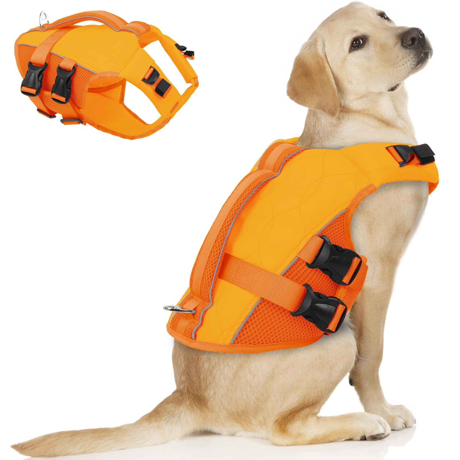 ASENKU Giubbotto Salvagente per Cani, Salvagente per Cane Piccoli, Medi e Grandi, Giubbotto con Maniglia di Salvataggio, Cinture Regolabili e Riflettenti, Ideale per Spiaggia, Piscina, Barca, Kayak L