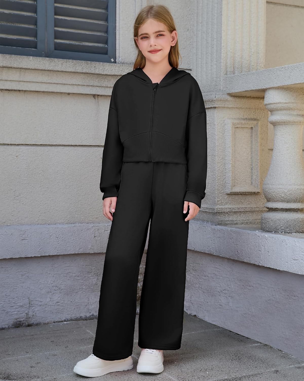 Girls 2 Piece Outfits Hoodie Zip Drop Shoulder Sweatshirt and Sweatpants Set with Pockets Sweatsuit Fall Clothes - Image 4