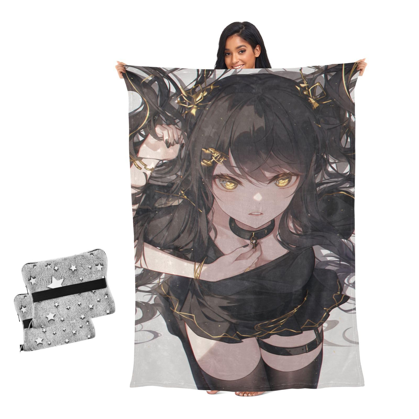 Manta de anime negro y dorado para sofá de salón