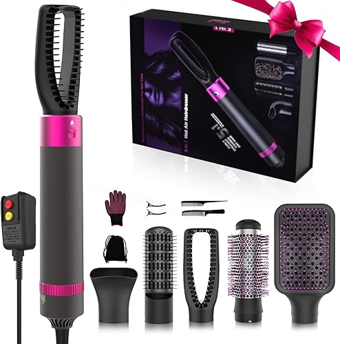 5 in 1 Hair Dryer Brush, Hot Air Brush & Volumizer Styler Set with Interchangeable Brush Head, Negative Ionic Blow Dryer, Electric Hair Curler