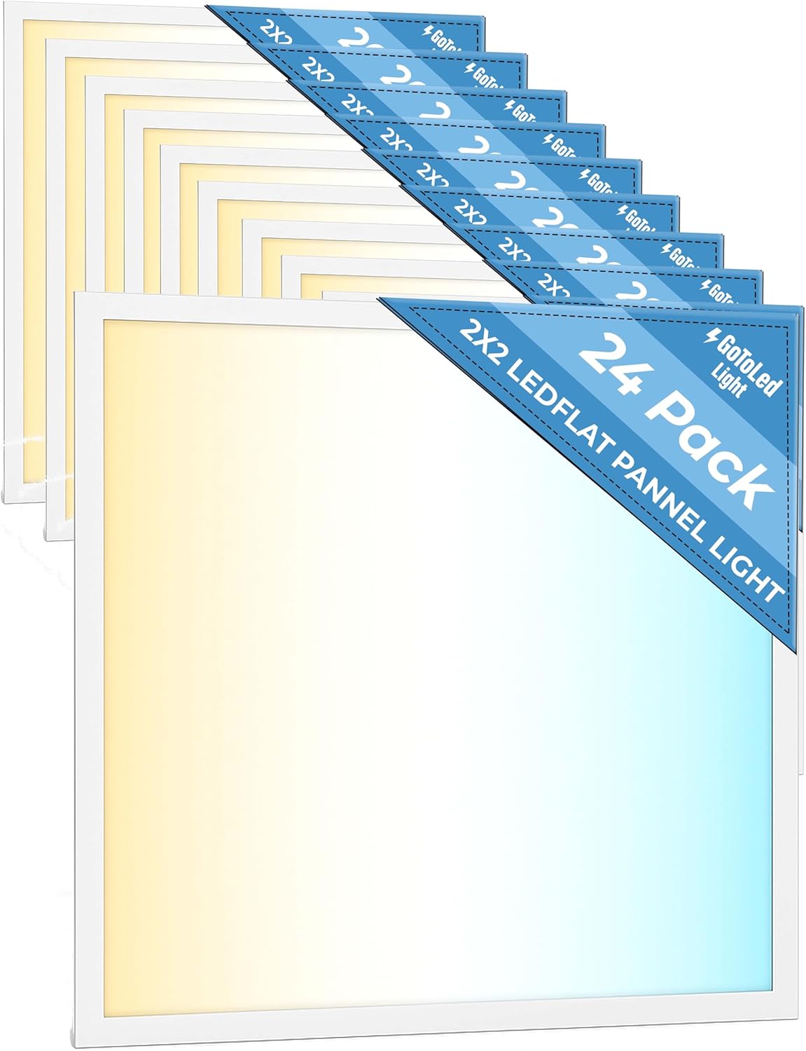 24 Pack 2x2 LED Flat Panel Light for Drop Ceiling, 5200lm Selectable 20W/25W/30W/35W/40W, Color Temperature 3000K/3500K/4000K/5000K/6500K, 0-10V Dimmable, 120-277V, ETL, DLC