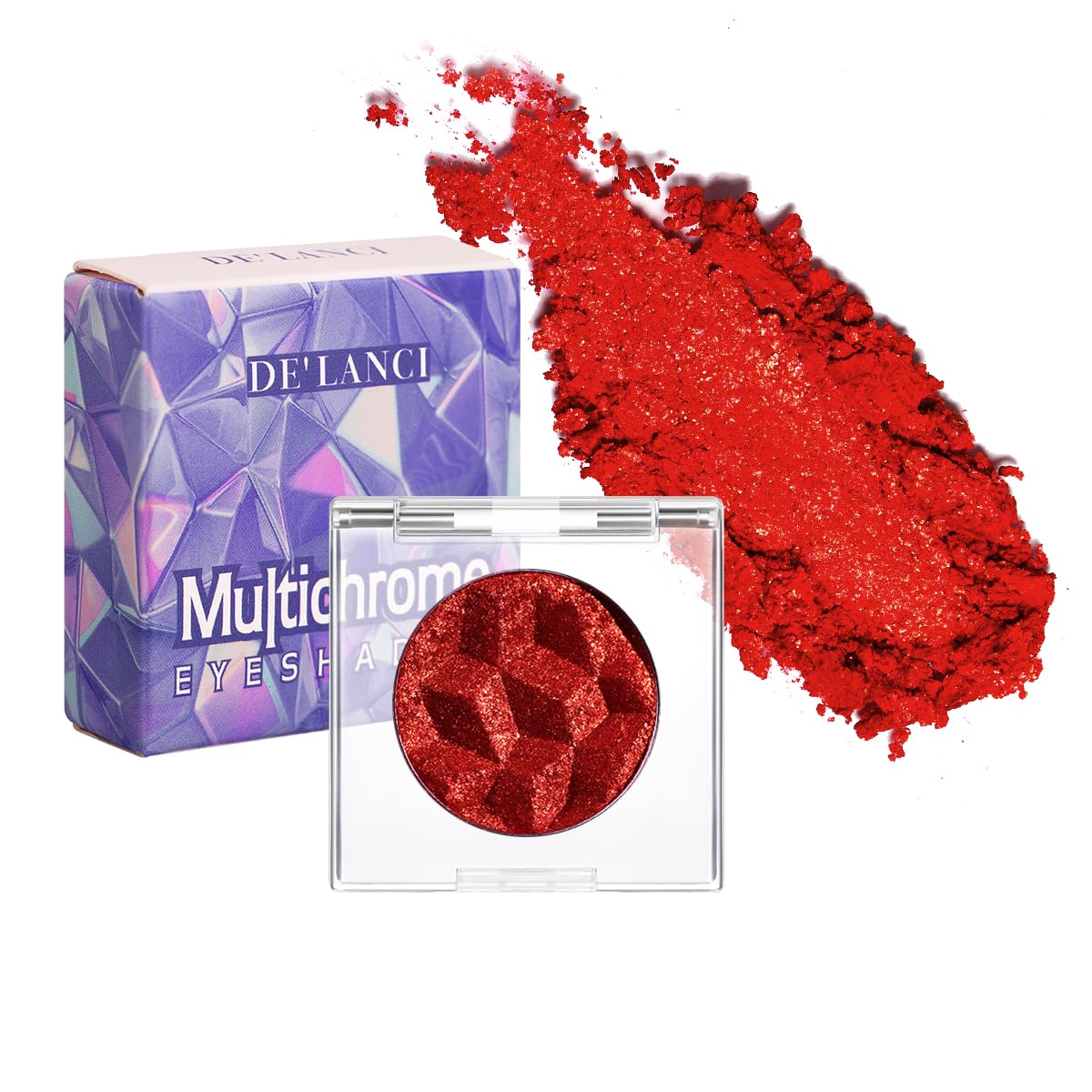 Sombra de ojos con purpurina roja camaleón, altamente pigmentada, paleta de sombra de ojos roja con purpurina metálica única, cambio de color intenso, cromado, rojo verdadero