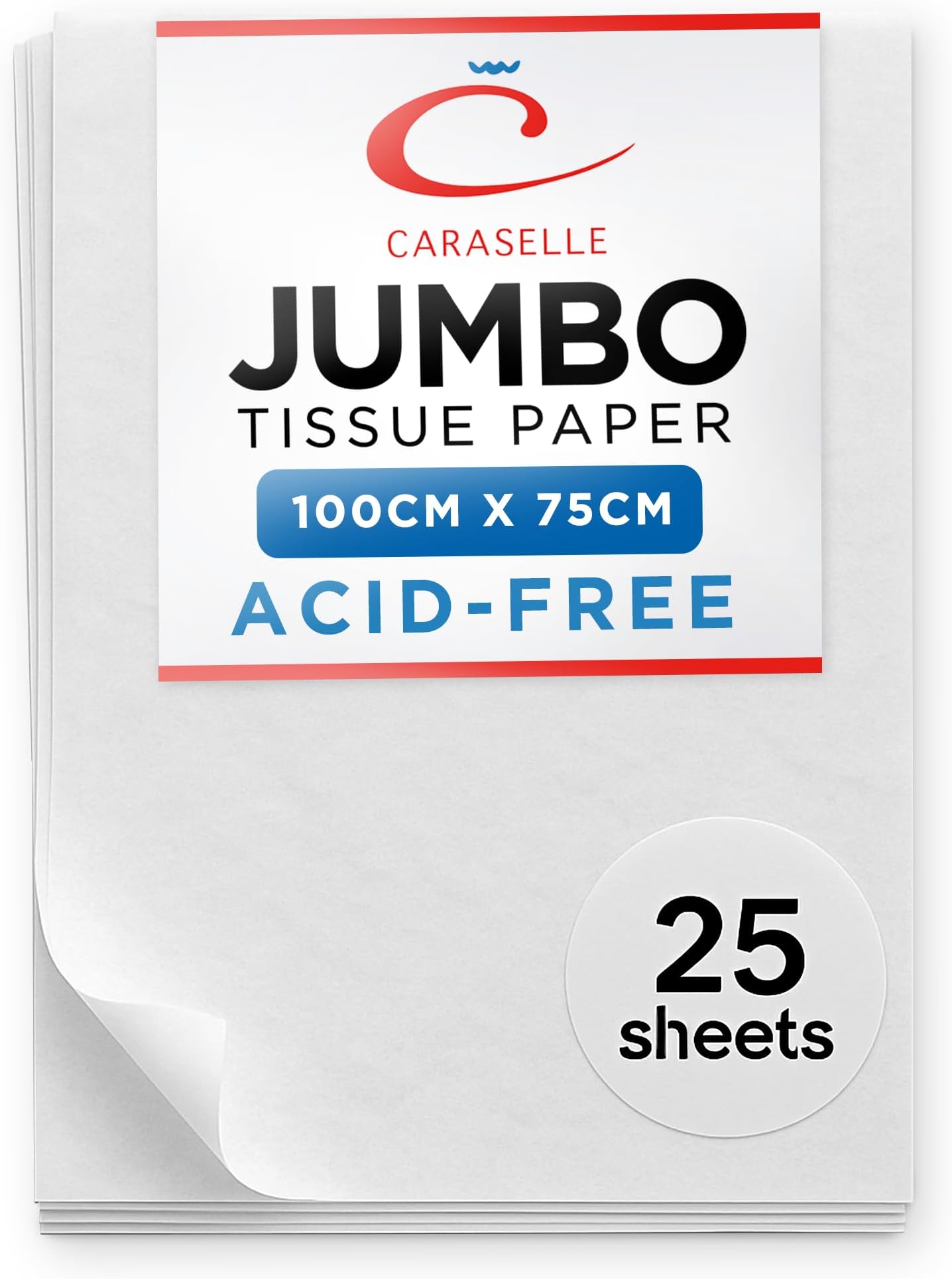 Caraselle Extra Large Tissue Paper - Jumbo Size 100x75cm - Versatile Sheet for Clothes, Art Collection, & Gift Wrapping - Acid-Free for Packaging - 25 Sheets