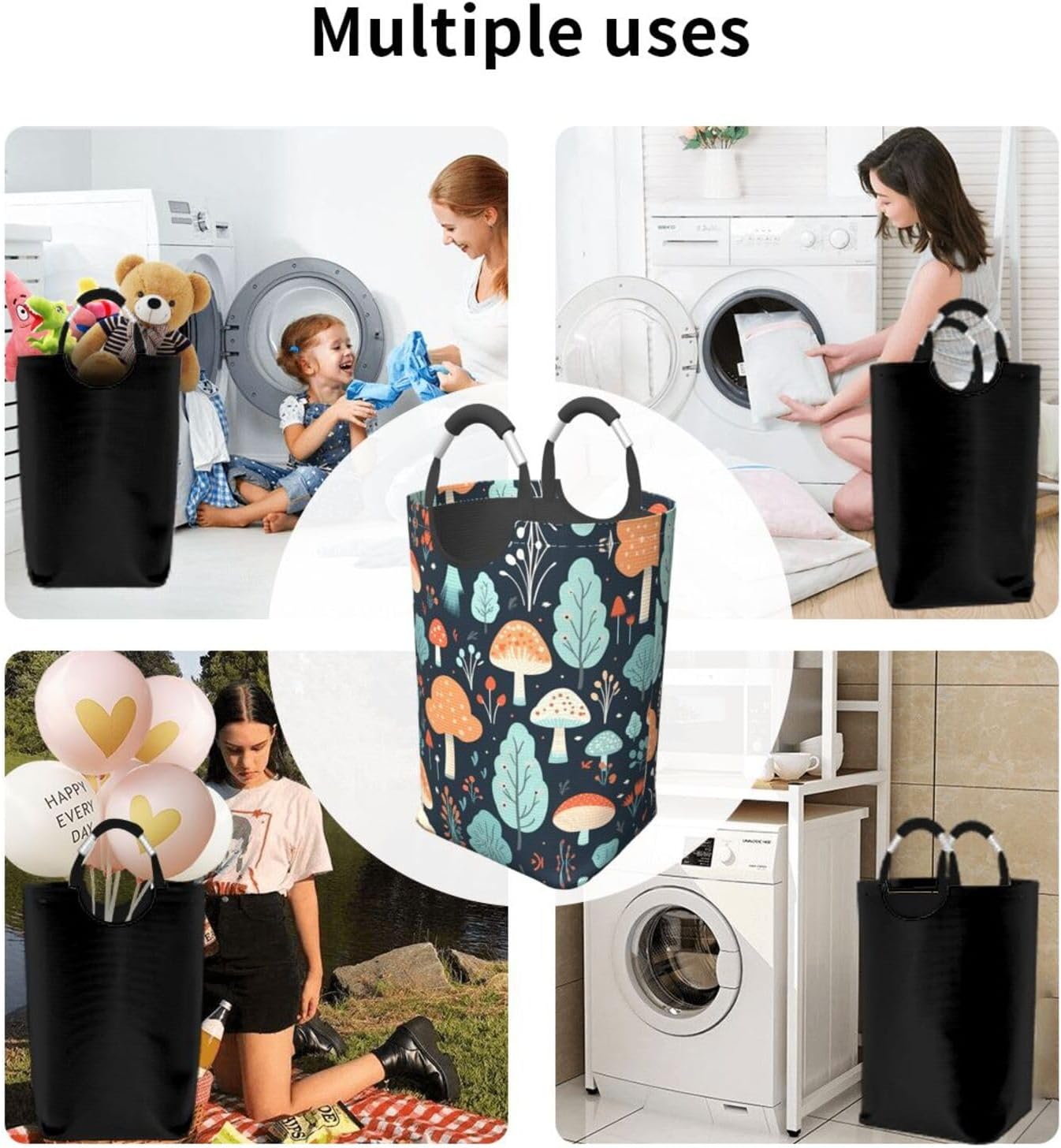 Cute prints Foldable storage bag, 50L capacity, suitable for laundry room, dormitory bedroom, dirty clothes storage basket.