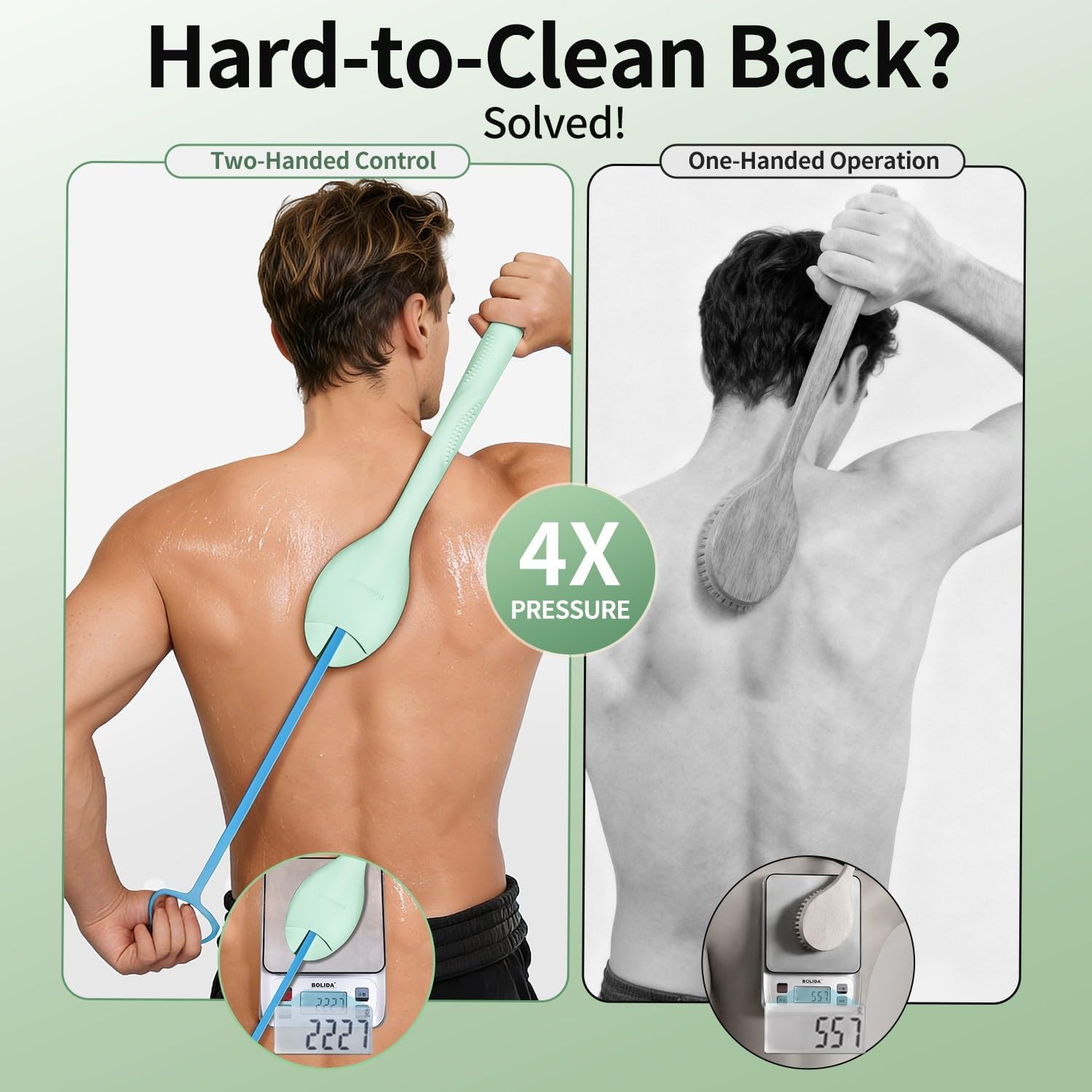 Extendable Silicone Back Scrubber - 17.5"-32", 4X Exfoliation