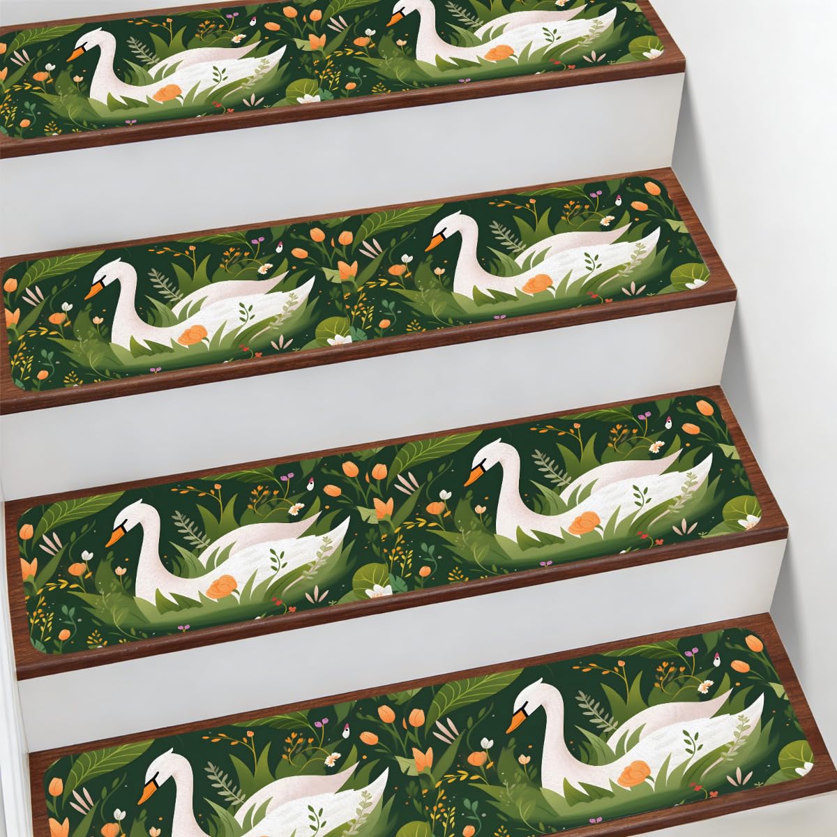 Peldaños antideslizantes alfombras escaleras madera Mexpekil 76 x 20 cm cisne de hierba