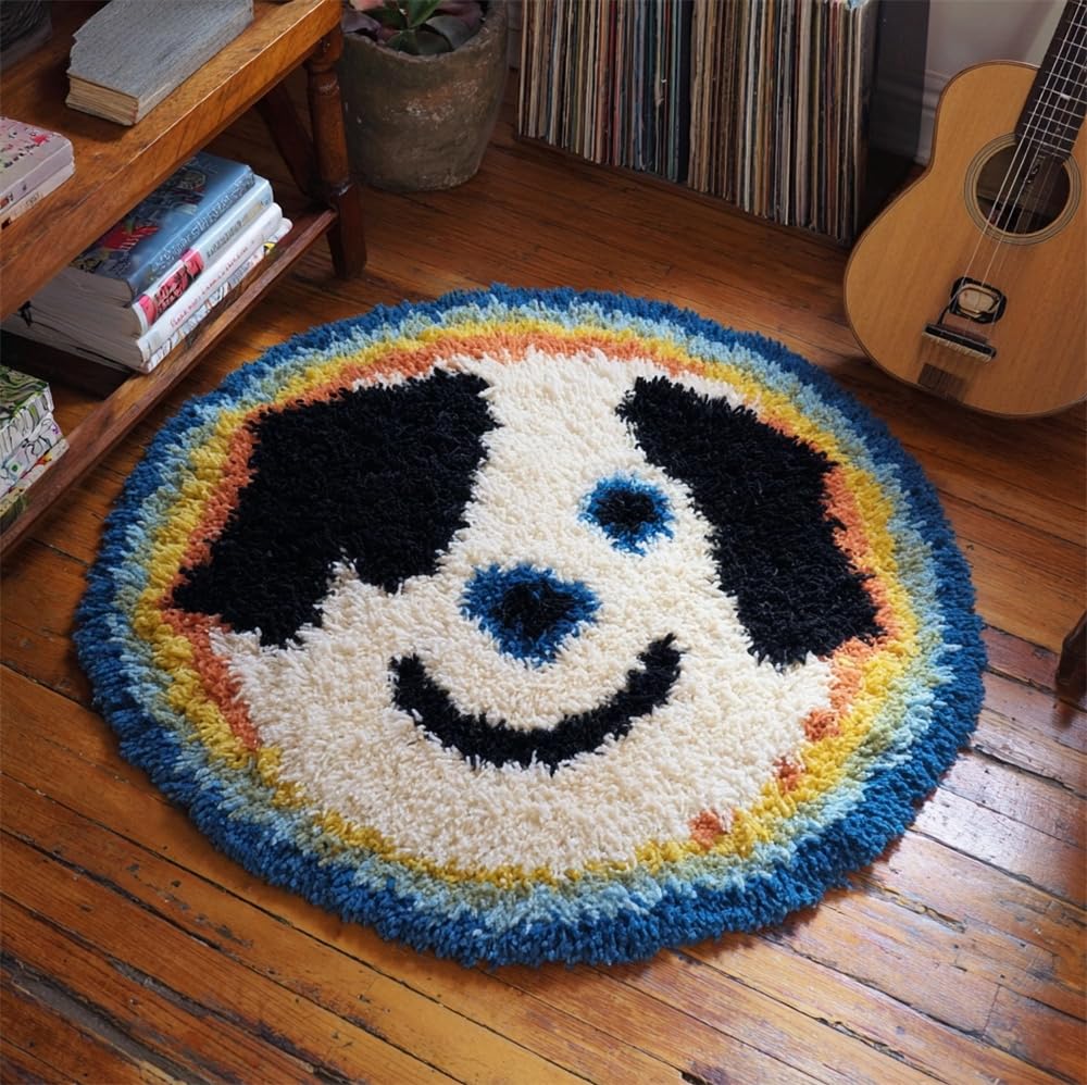 kitphoenix DIY Latch Hook Rug Kit for & Adults -Smiling Dog 20X20Inch (50X50Cm) Cross Stitch Carpet Making Crochet Embroidery Needlework Crafts - Home Decor Project