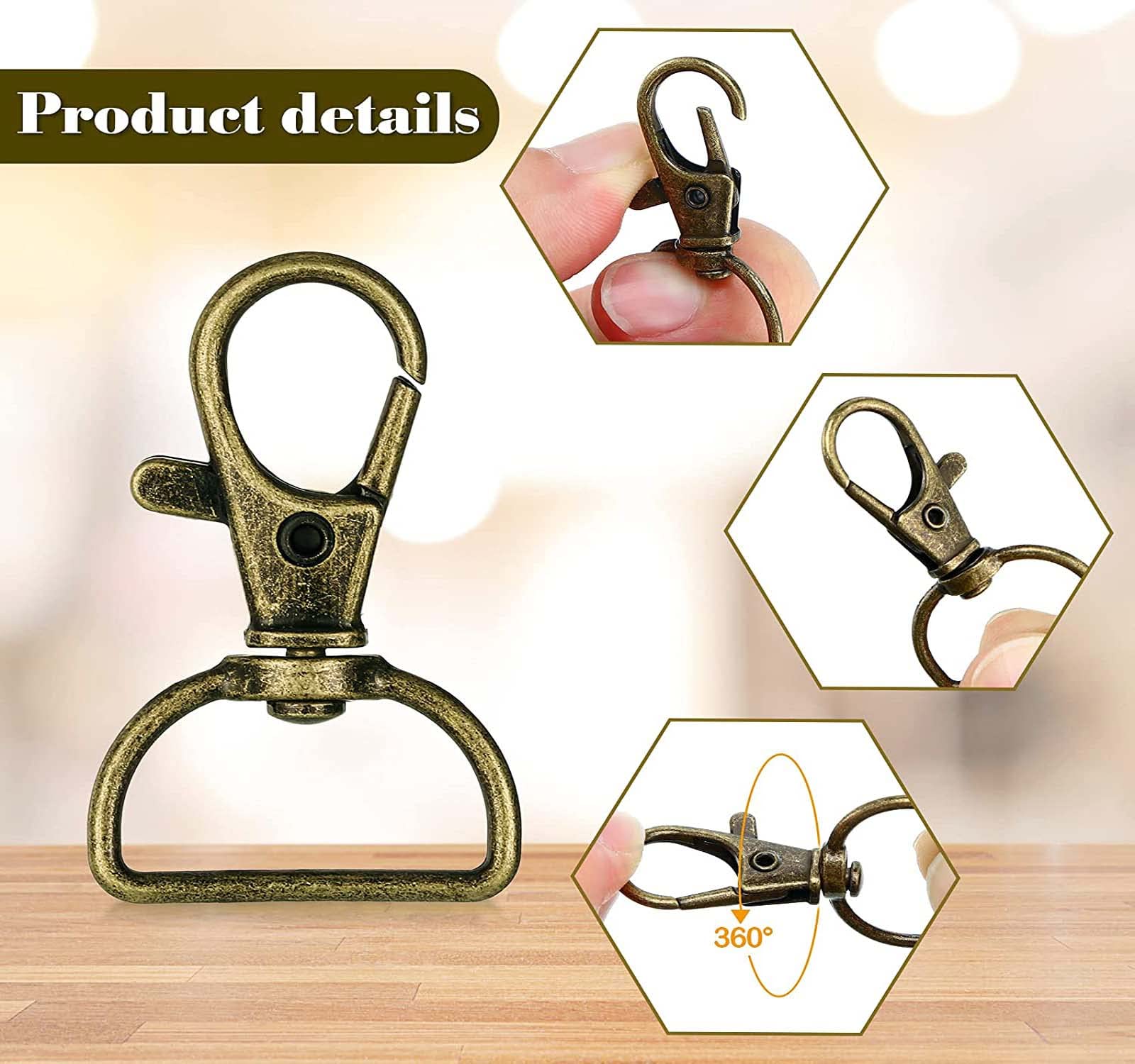 DIY Crafts 2 Set 3x2, Bronze, Keychain Key Chain Swivel Hook D Rings and Slide Buckles for Handbag Purse Hardware 1 Set Contain = 1x Swivel Hook 1x D Rings (2 Set 3x2, Bronze) 1