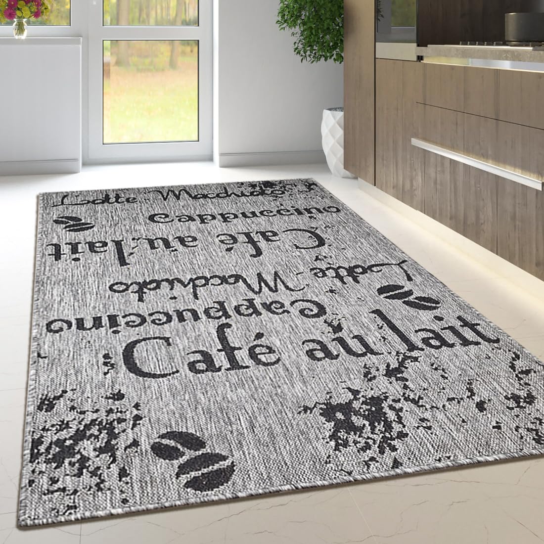Non Slip Rug Kitchen Living Room Fat Weave Check Carpet Small Large Runner Mat (160x225cm - 5'3''x7'4''ft, Grey Coffee) — image 1