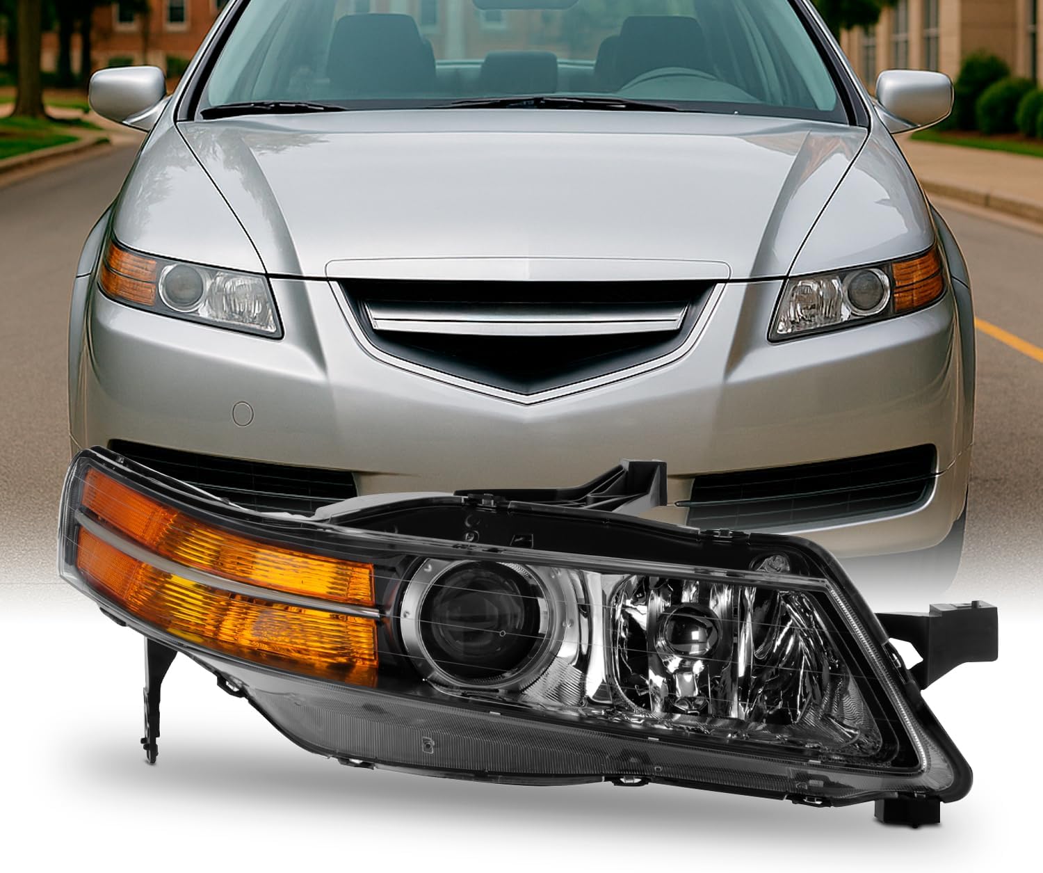 AKKON - Fit 2004 2005 2006 Acura TL [HID|Xenon] Projector Headlight Headlamp OE Style Passenger Right Side Black Housing Direct Replacement
