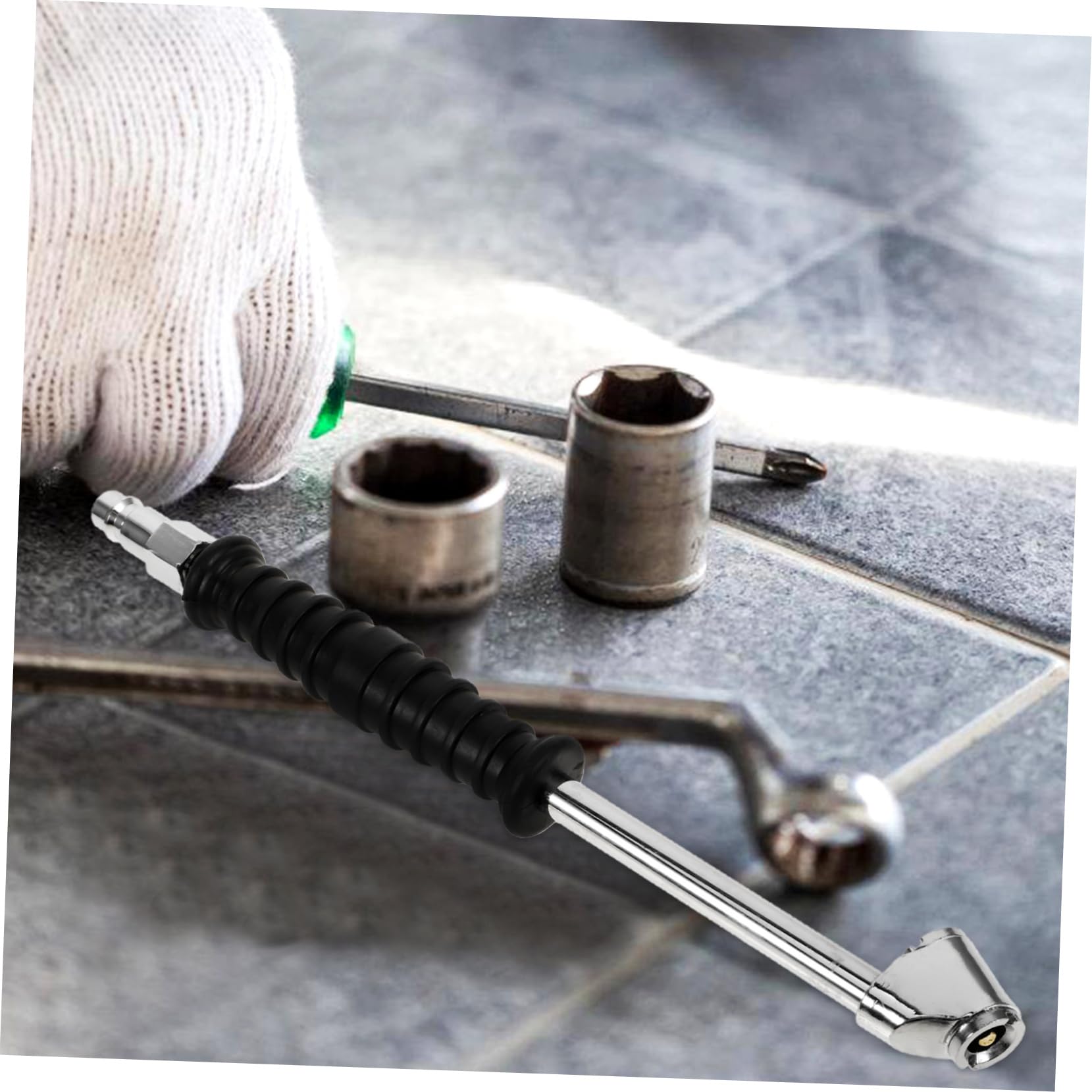 Gatuida 5stücke Tire Air Chuck Mit Druckmessgerät Multifunktionales Reifenfüllgerät Für Verschiedene Ventiltypen Mit Schnellbefüllungsstange Und Robuster Metallkonstruktion Für