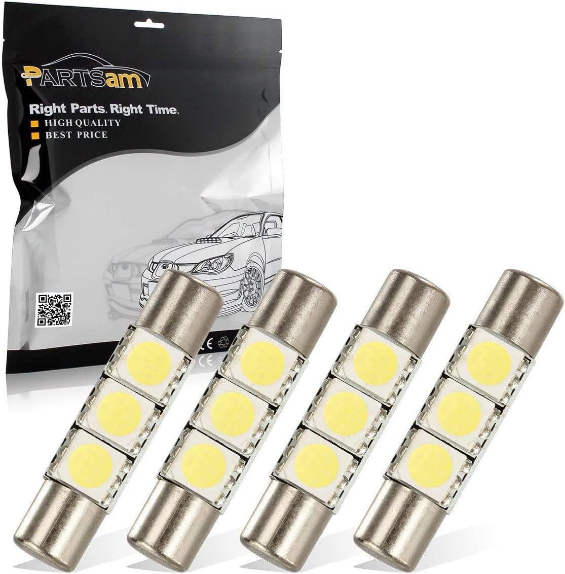 Partsam 4PCS White 29mm Festoon LED Light Interior Vanity Mirror Sun Visor Lamps