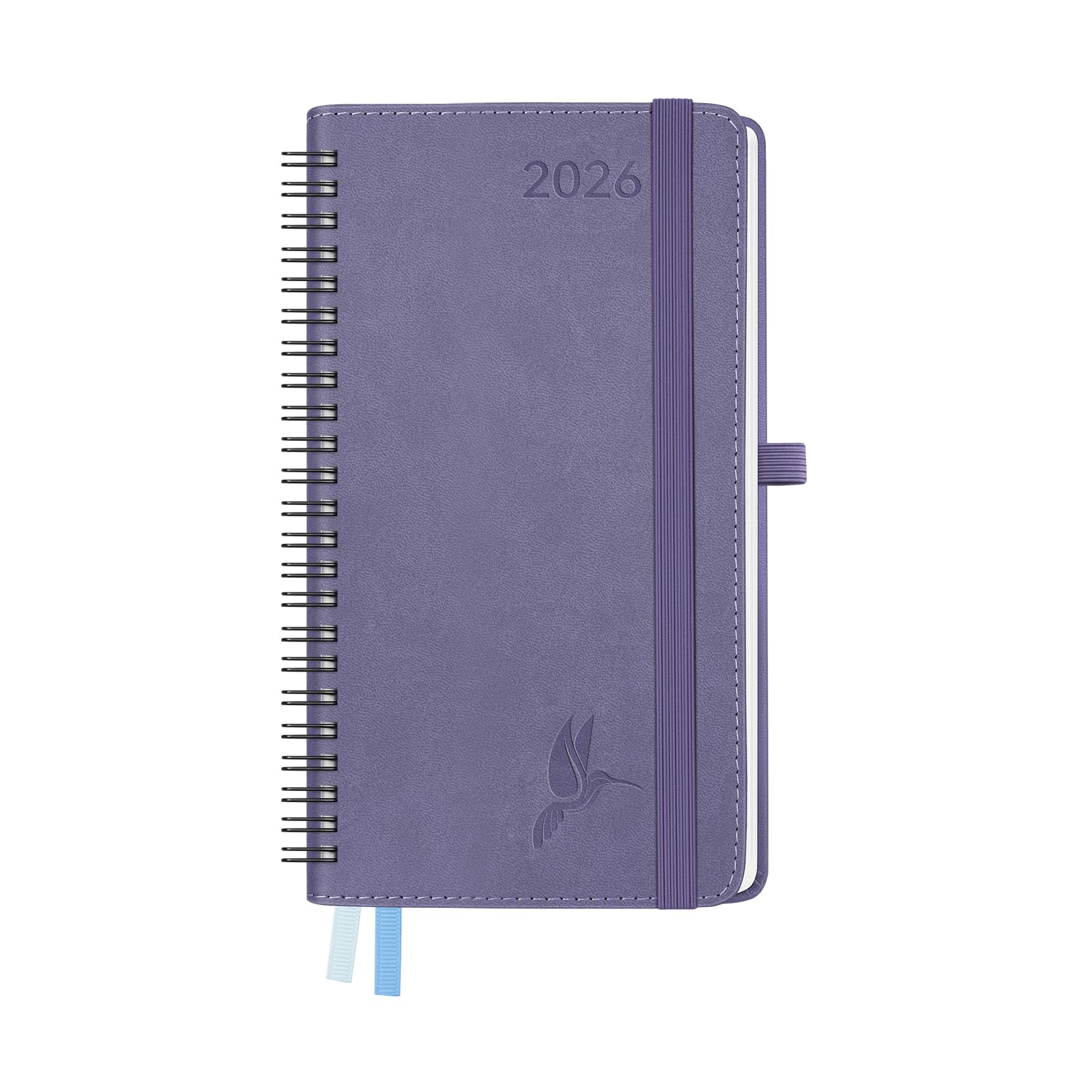 FEKSINO Taschenkalender 2026 Klein Ringbuch 18 x 9,8 cm | Kalender Terminplaner 2026 Wochenplaner 1 Woche 2 Seiten,12-Monate(Jan.-Dez.) mit PU-Leder Softcover, Lila