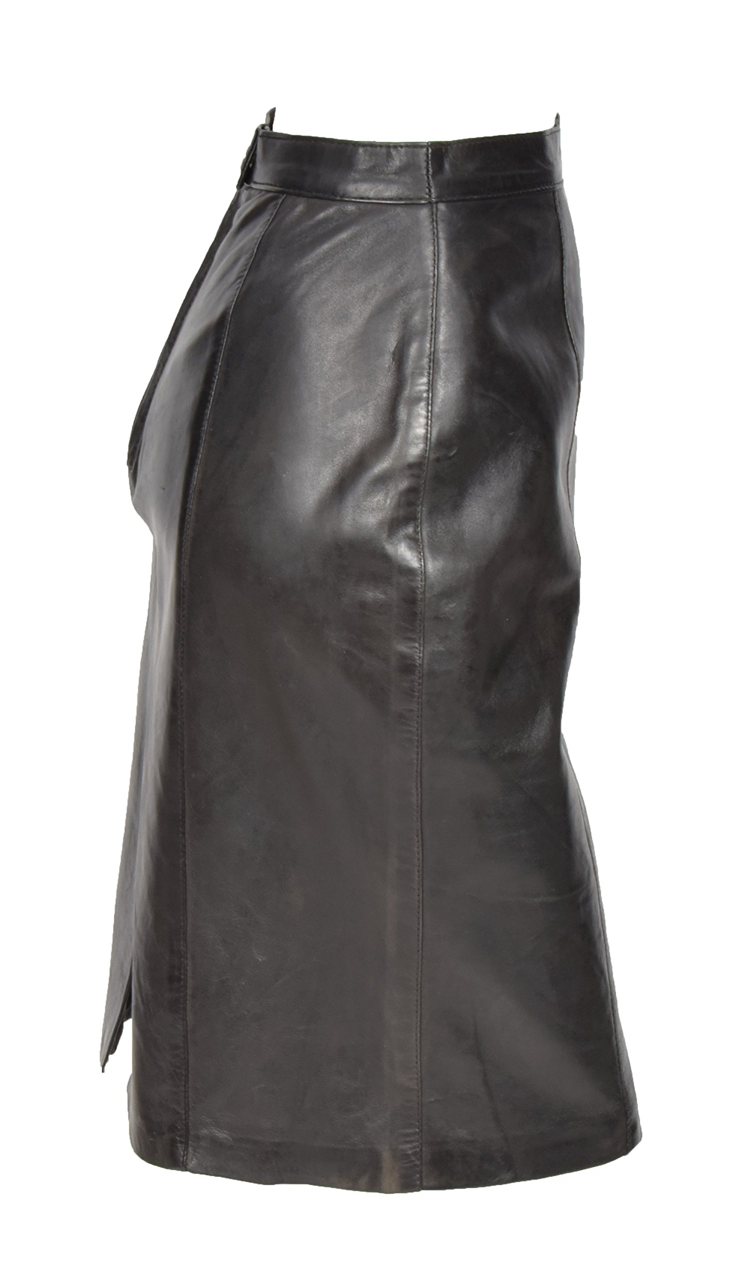 A1 FASHION GOODS Femmes Vrai Cuir Souple Jupe Noir Droite Ajustée Pencil Jupe Retour Vent - Lucy