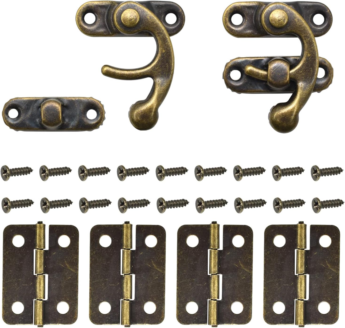 Antrader 40Pcs Mini Box Hinges, 20 Sets Antique Right Latch Hasp for Wood Jewelry Box Trinket
