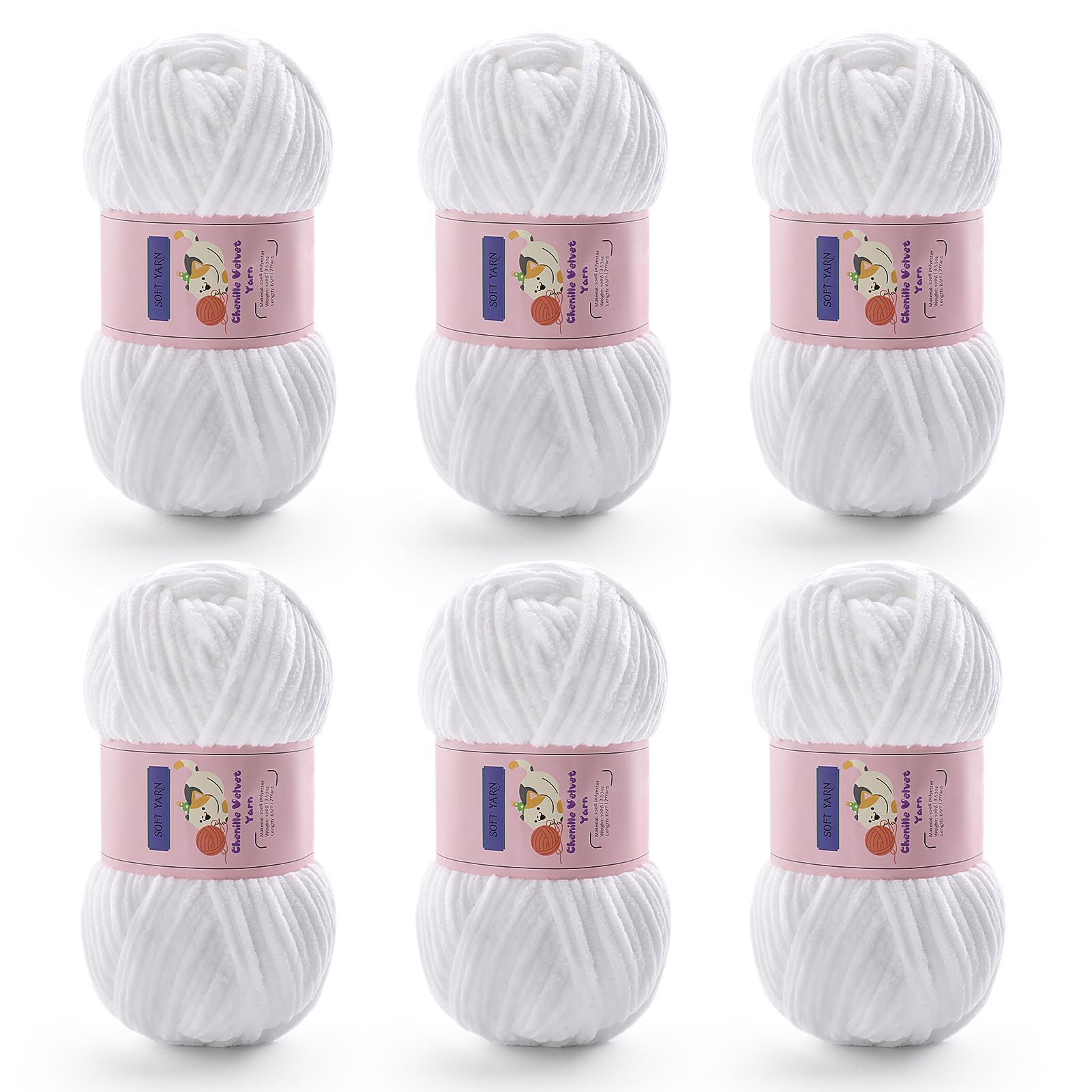 Chunky Chenille Yarn for Crocheting, #6 White Baby Blanket Yarn for Crochet