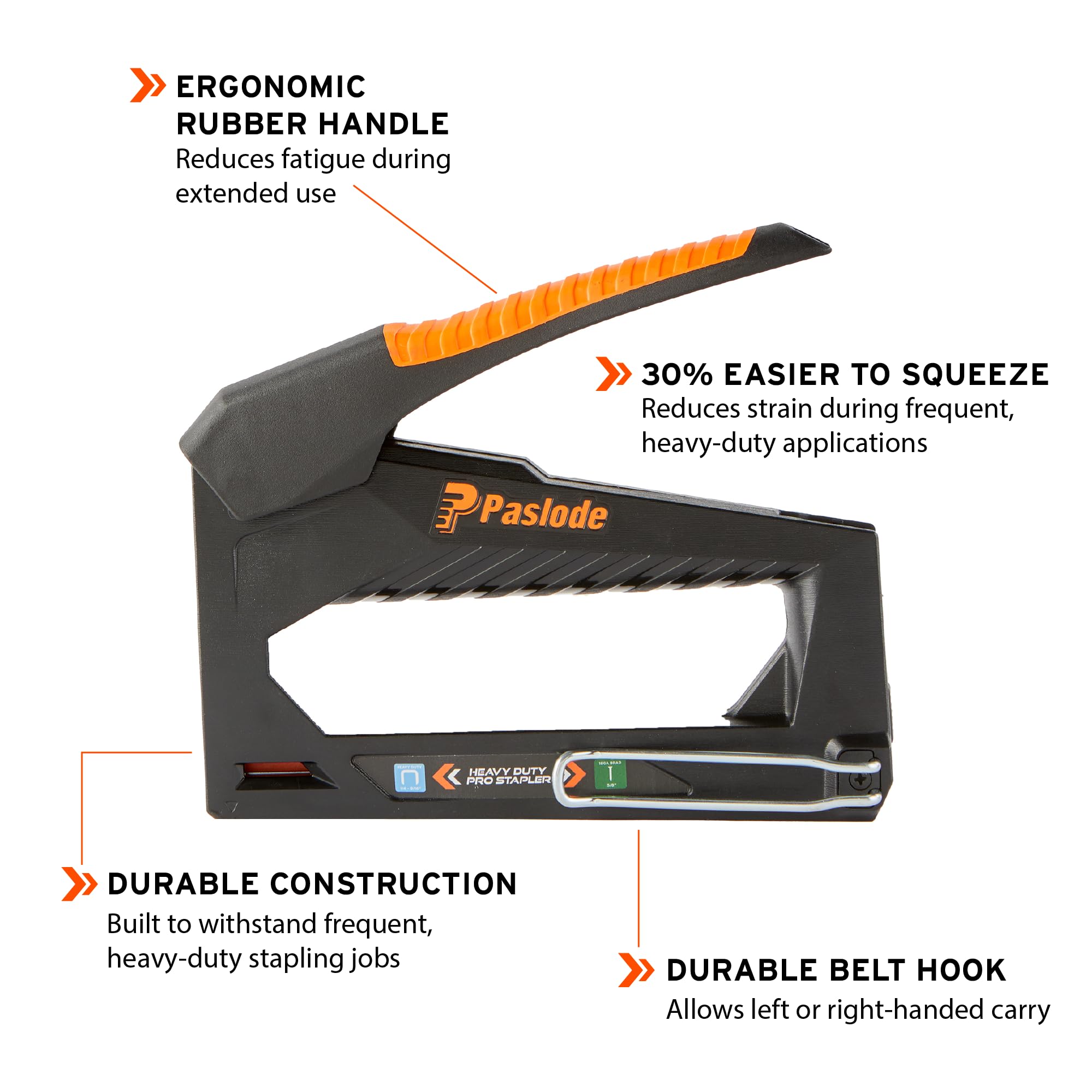 Paslode Robustes Profi-Heftgerät-Set, manuell, mit 5/16 Zoll und 1/2 Zoll, 20-Gauge, verzinkten Heftklammern (2500 Stück), mit ergonomischem Griff und Hecklast-Design, für Bau, Teppich und Polster