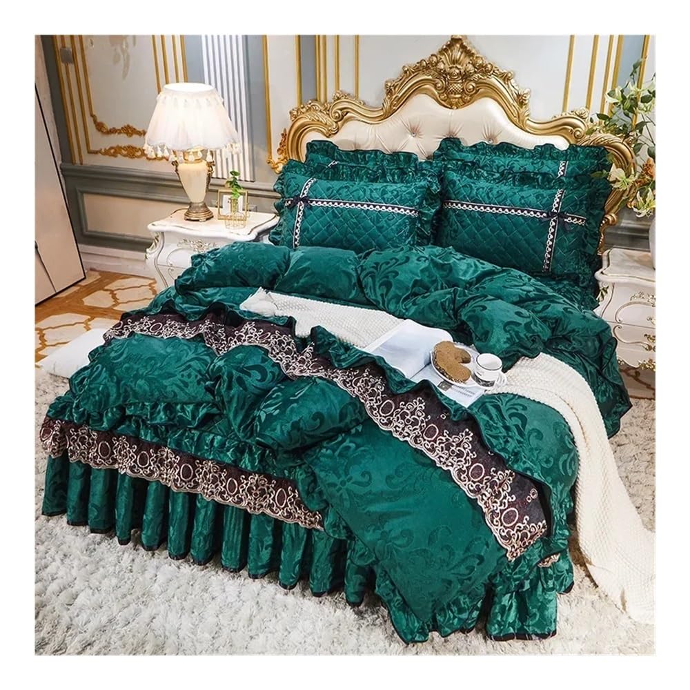 Faldones de cama de encaje de terciopelo de otoño e invierno con clip de algodón grueso colcha de estilo europeo colcha funda protectora antideslizante ropa de cama (estilo-A4, falda de cama