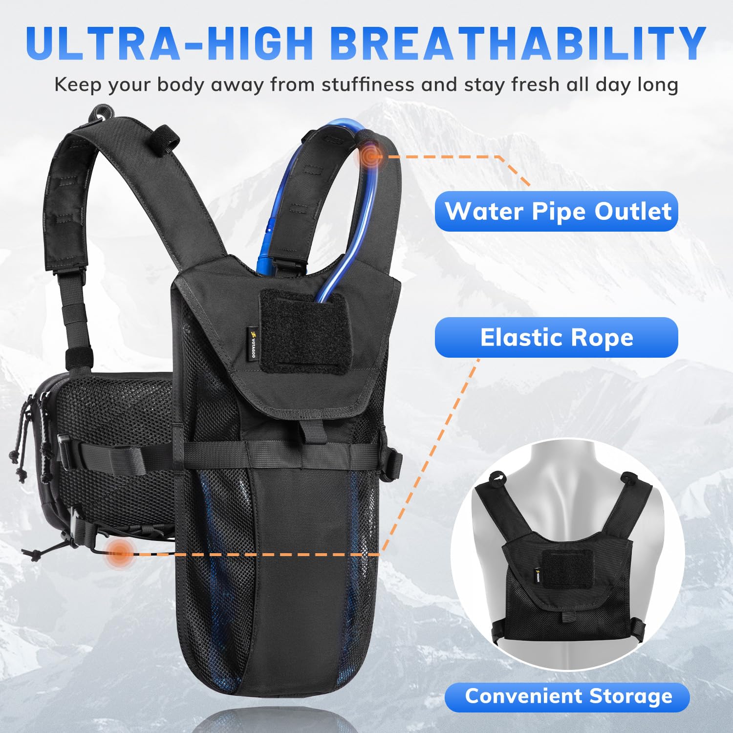 VOTAGOO Gilet d'hydratation léger avec poche à eau de 2 L pour randonnée, cyclisme, chasse et escalade pour homme et femme