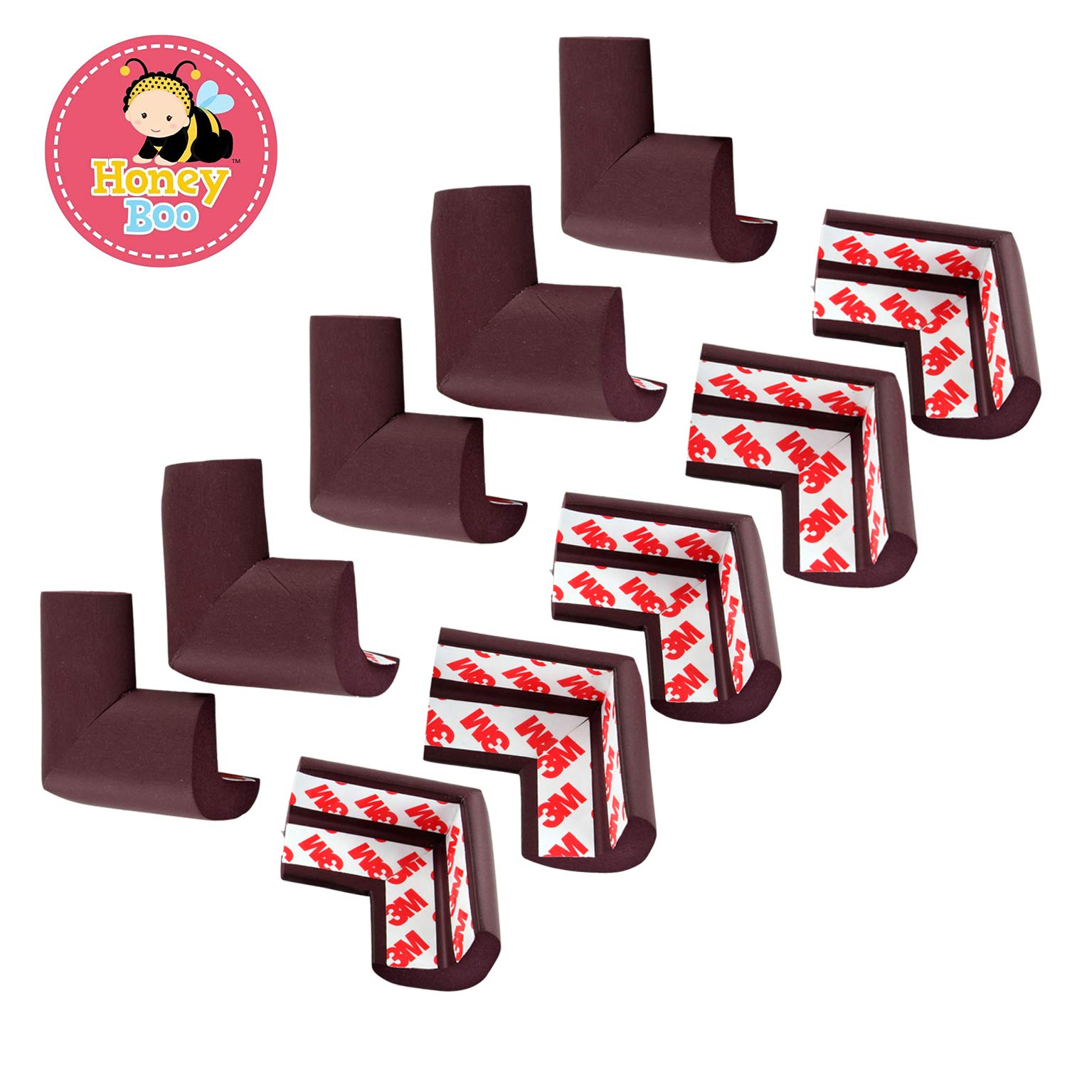 Honey Boo Baby Proofing Corner Guards I Heavy Duty Pre-Taped Corner Protectors I Child Safety Edge Guards I 10 Pieces Brown