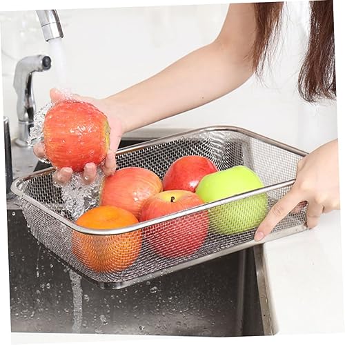 Miniatura 3 de HOMSFOU Bandeja de malla Contenedor de metal de uva, fruta, cesta de frutas, colador, colador, colador, cesta de fregadero de verduras, acero