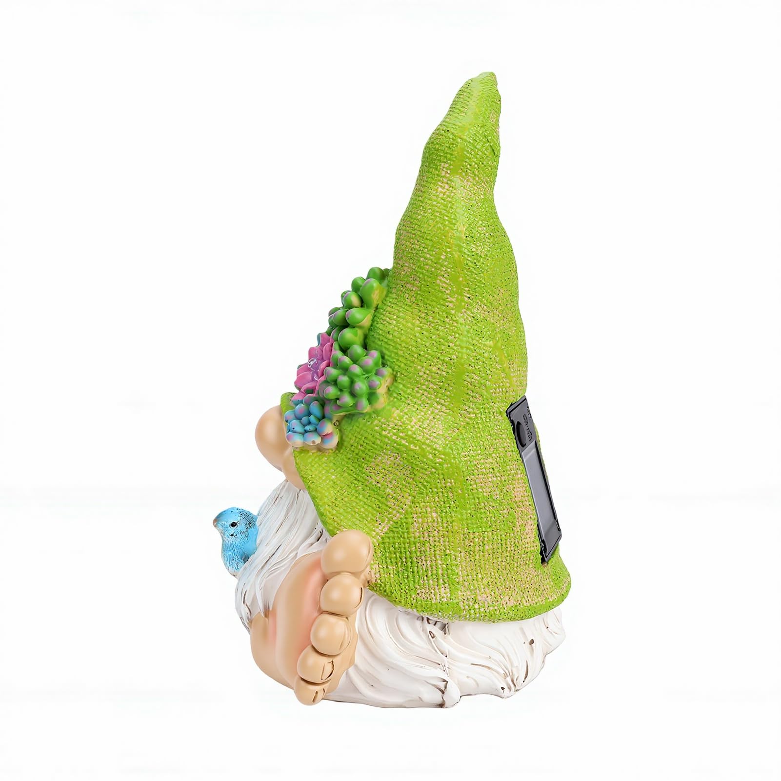 EMUKOEP Statua da Giardino Gnomo Solare con Fiori Succulenti a LED, (A)