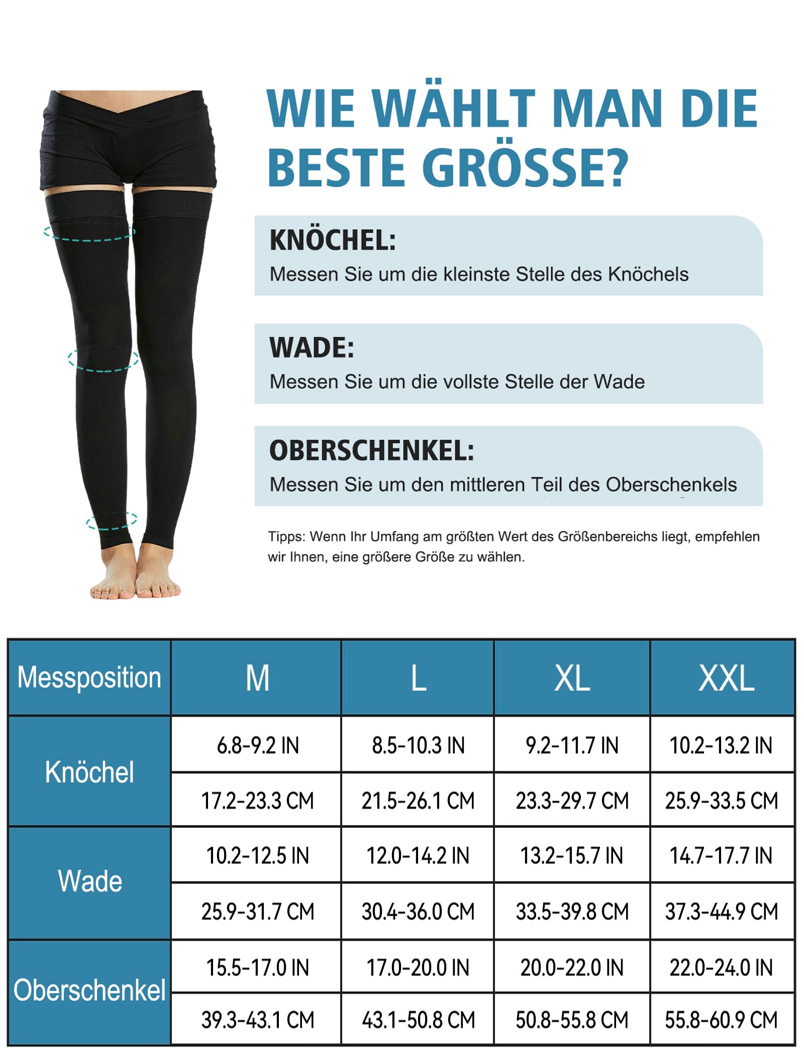 20-30 mmHg Bas de compression médicaux pour homme et femme Classe II Cuisse Chaussettes de compression longues sans pieds avec bande en silicone pour un soutien gradué des varices