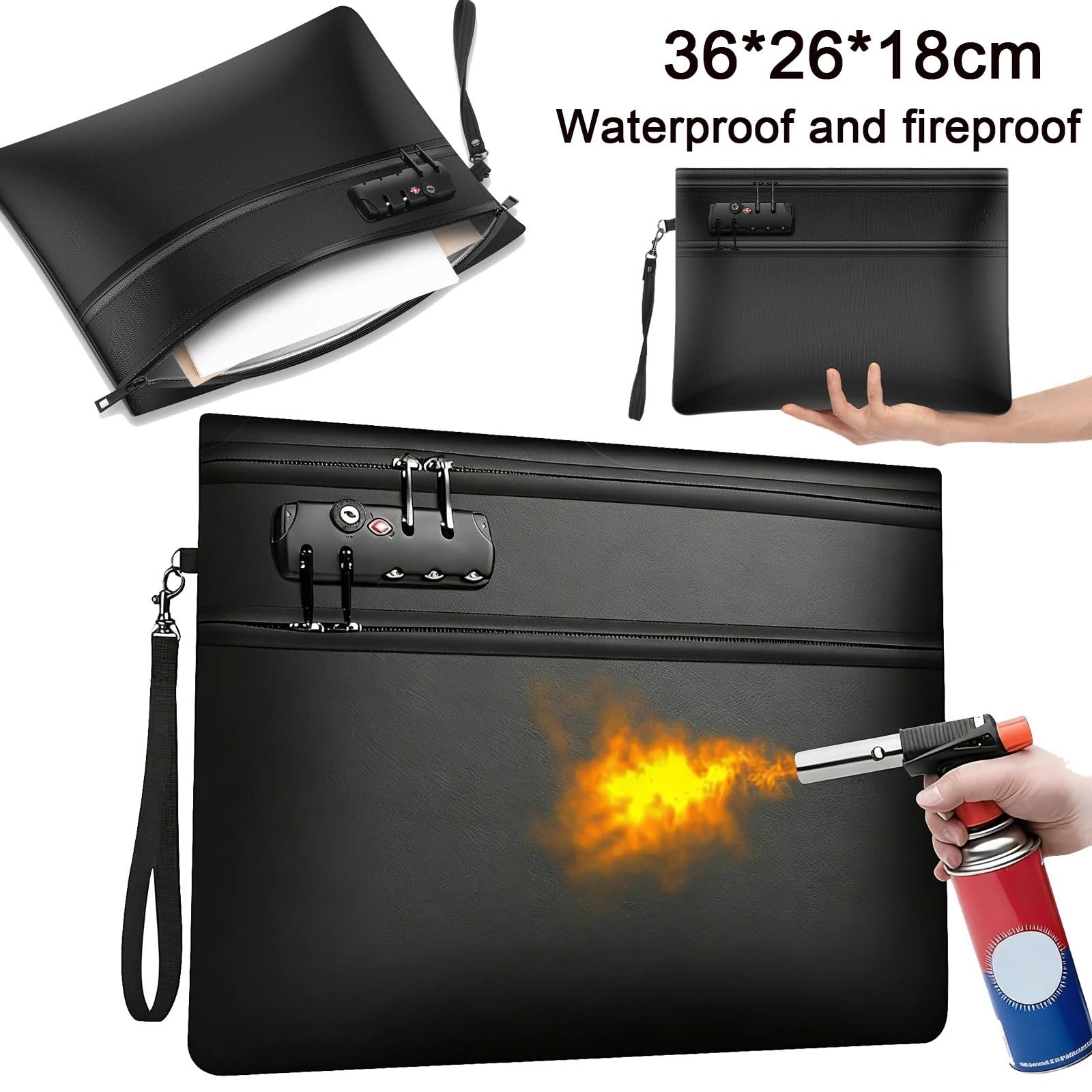 Borsa for documenti ignifuga con serratura Scomparti a doppia zip Protezione for denaro a 12 strati con isolamento termico per Documenti Foto Preziose