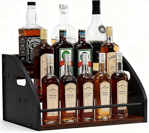 Estante de exhibición de botellas de licor, estante de vino de encimera de 3 niveles, organizador de jarabe de café, mini bar para el hogar,
