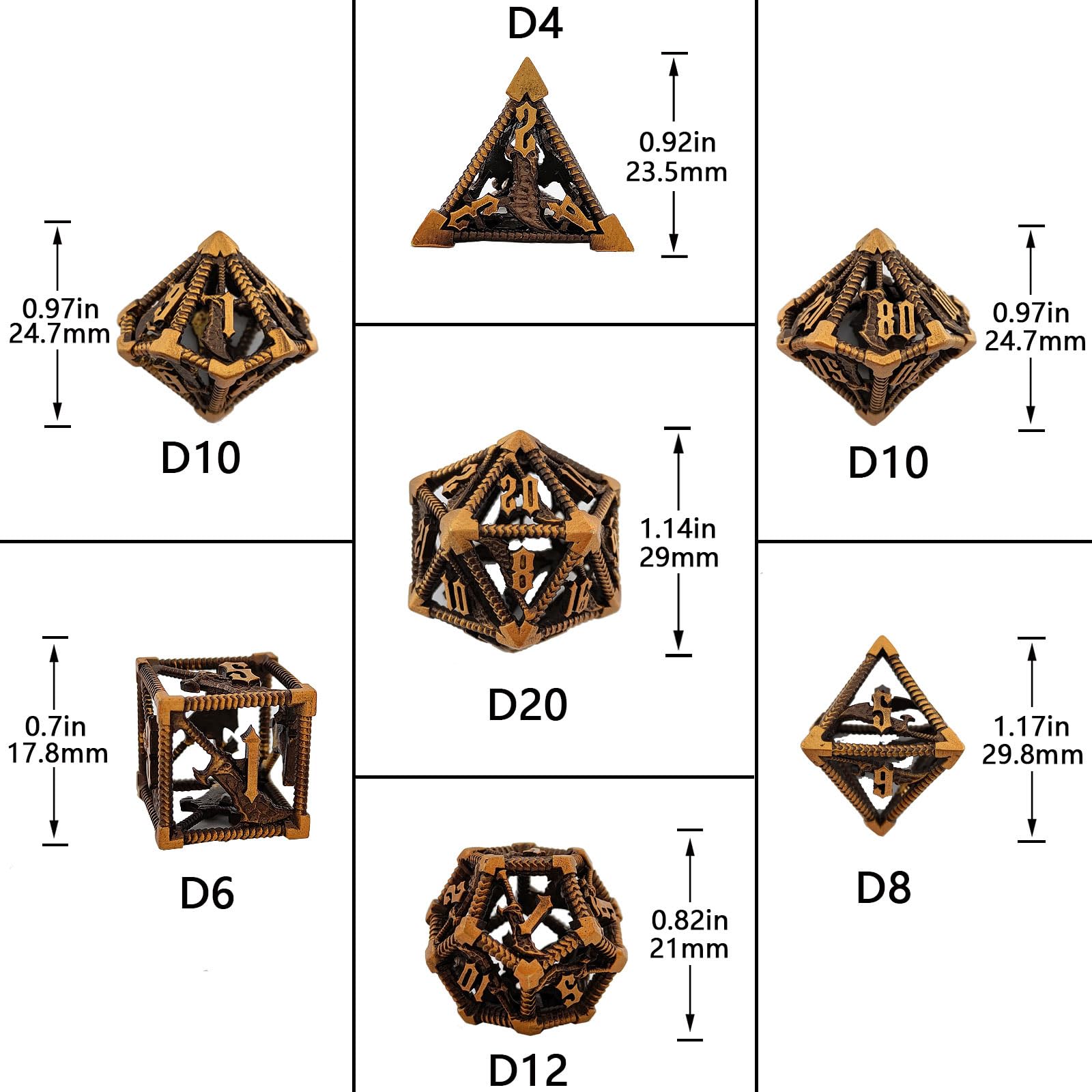 Heavy Metal DND Dice Trwałe 7 szt. Zestaw wielościenny do RPG, Dungeons Dragons, Tabletop Adventure Gaming