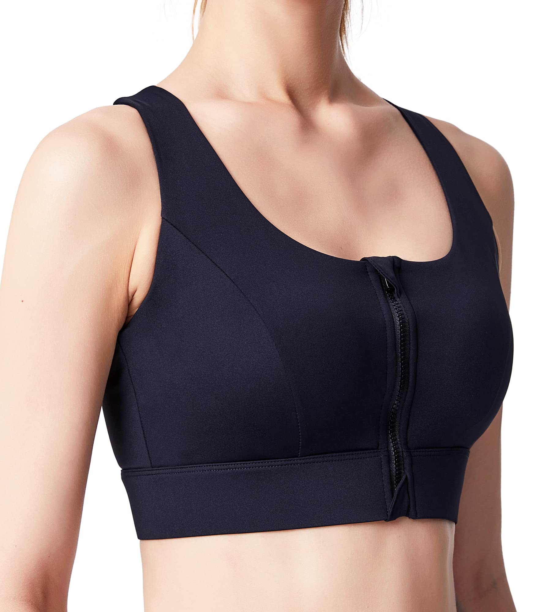 TECOXWomen's Zip Up Front Closure Sports Bra High Impact Racerback Post Surgery Compression Bra Wireless Padded