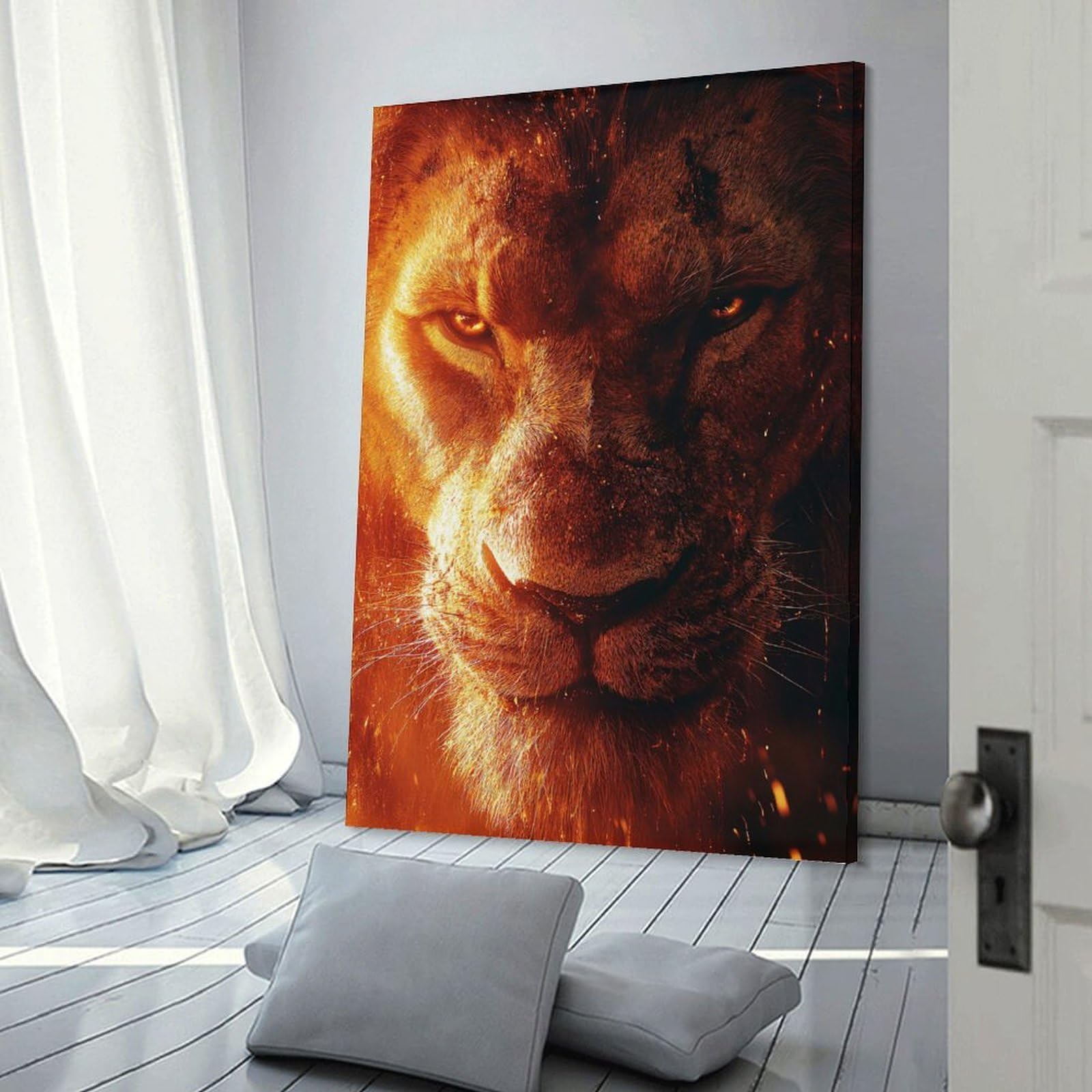 Junmoney Lions Fiery Gaze Wall Picture Print, 24x36inch(60x90cm), for Workspace Walls, Study Corners Or Bedrooms, Wall Art That Adds Style to Work Areas
