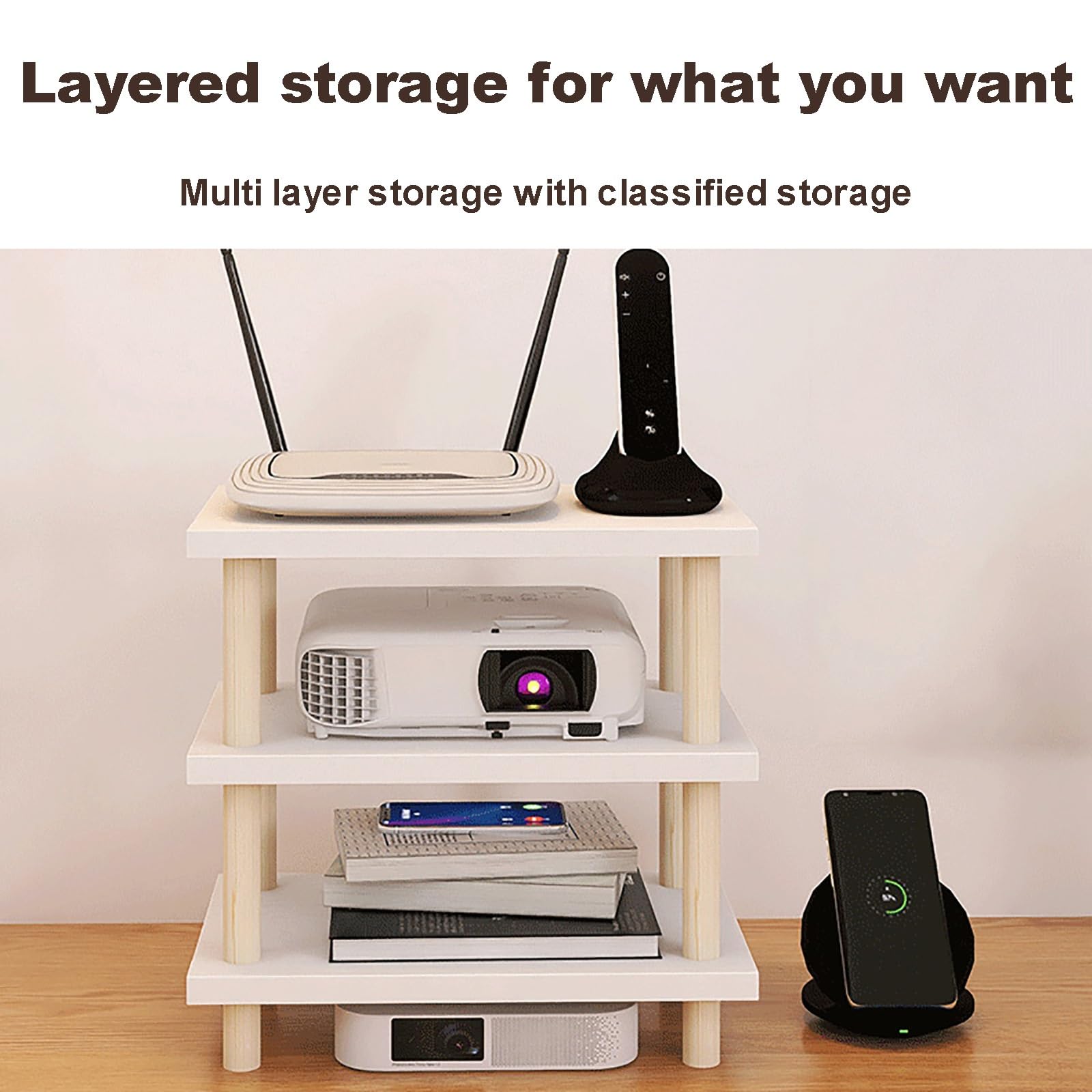 Support de Rangement Wi-FI Multicouche en Bois Massif, Support de routeur Blanc crème, décodeur Multicouche épais et Stable