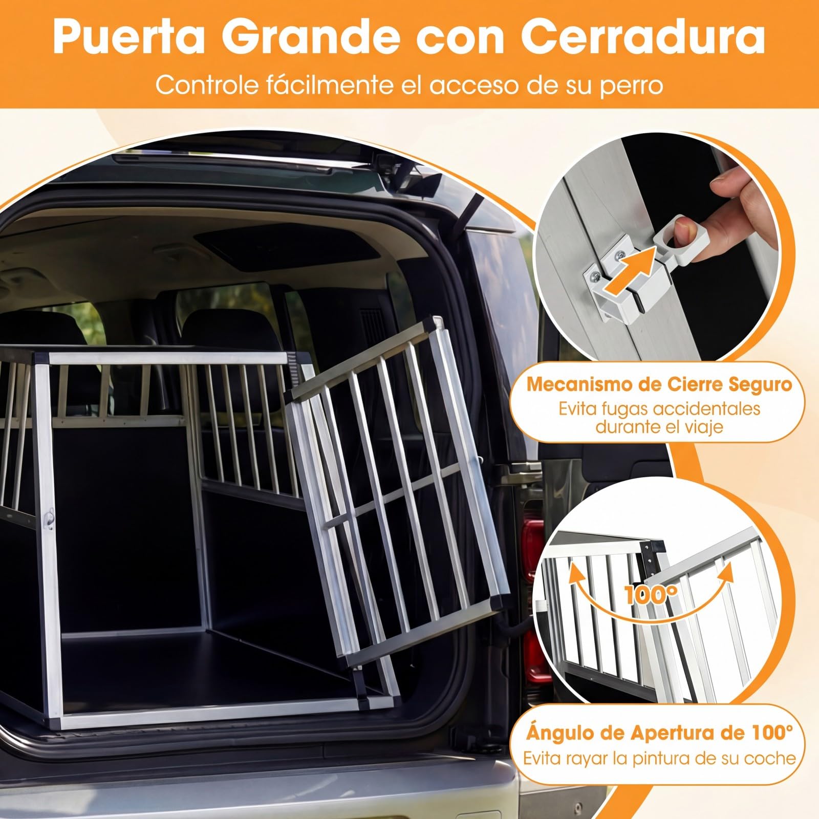 COSTWAY Transportín para Perros y Gatos, Jaula para Perros de Aluminio con Cerradura y Separador, Transportín de Viaje para Perros Pequeños y Medianos, Resistente a Mordeduras (91x65x69,5 cm)
