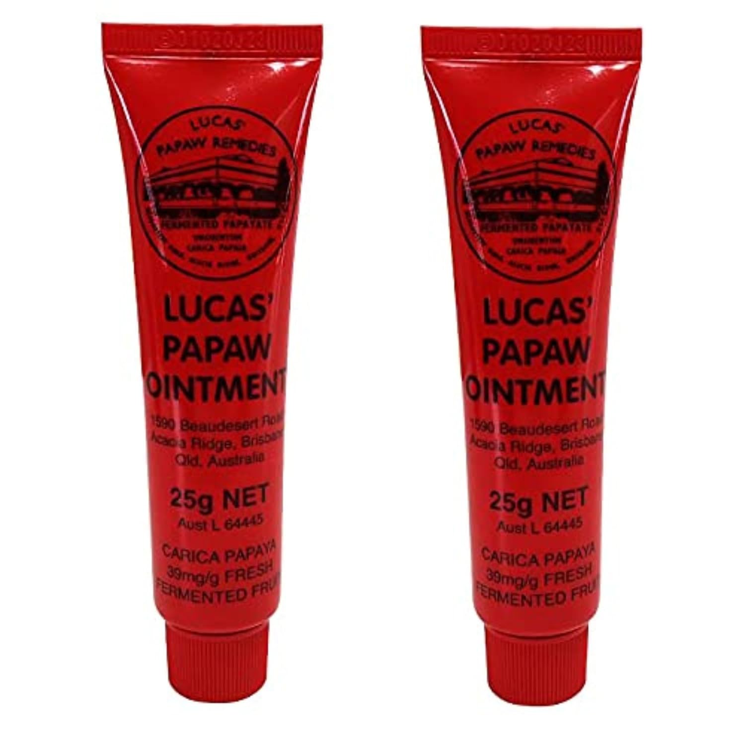 Lucas' Papaw Ointment 0.9 oz (25 g) Tube Moisturizing Cream with Papaya Natural Ingredients [Parallel Import] (2 Pieces) | Papaya Moisturizing Cream for Lips & Skin, Multi-Purpose Skin Care Ointment, Travel Size