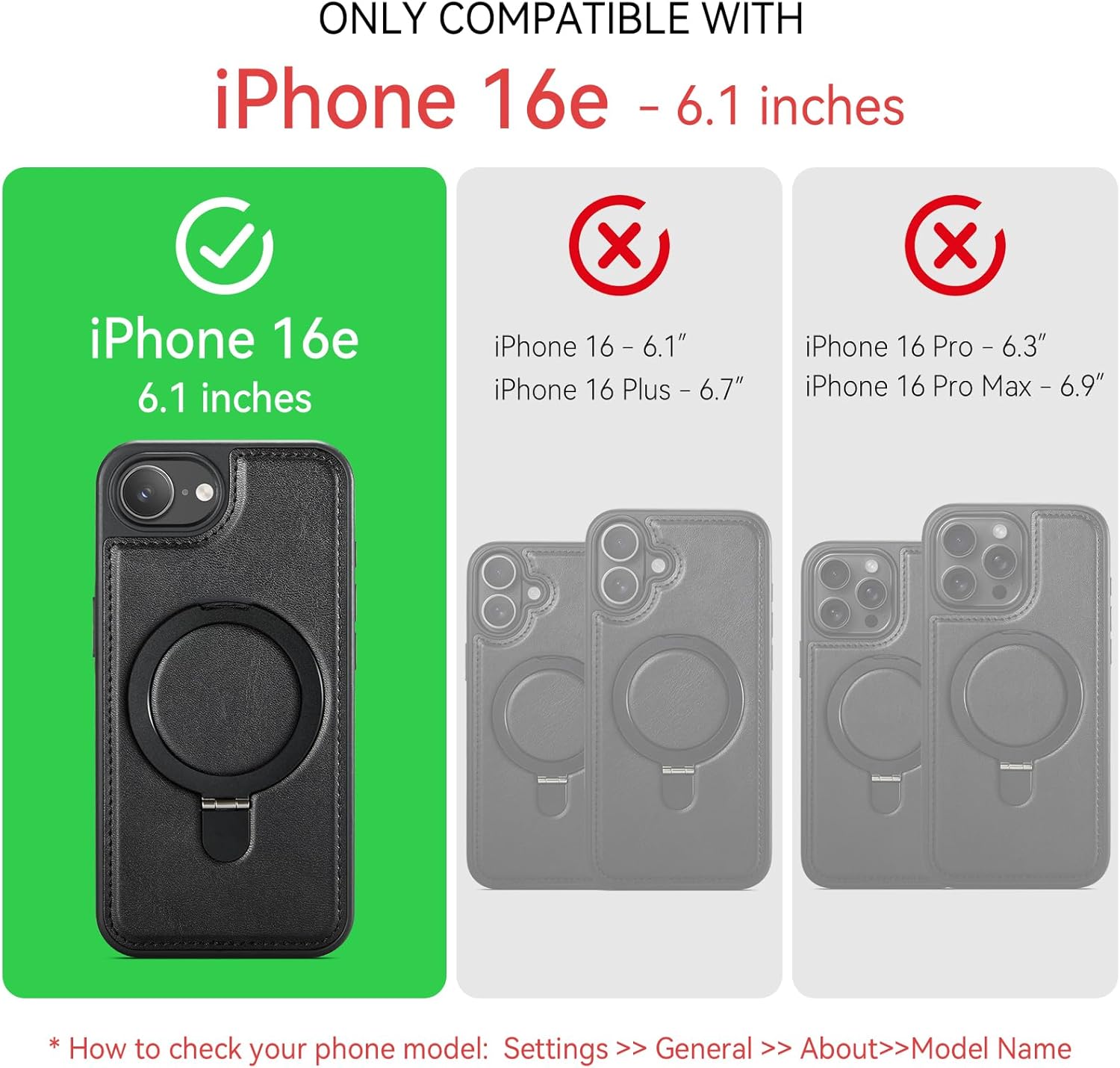 for iPhone 17e / iPhone 16e Case with Stand Compatible with Magsafe Slim PU Leather & Durable TPU Drop Proof Magnetic Kickstand Phone Cover with Tempered Glass Screen Protector 6.1", Black
