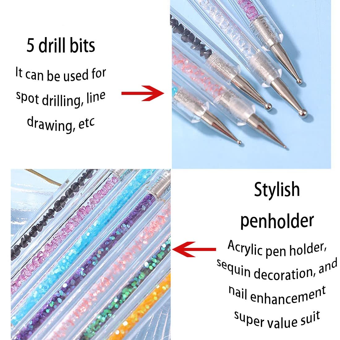 Set di 5 pennelli per nail art, pennelli per nail art in acrilico, pennelli decorativi per unghie per pennelli per gel UV