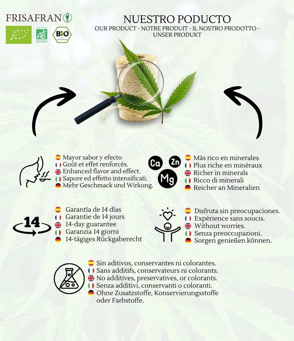 FRISAFRAN | Proteine ​​della Canapa in Polvere Bio 500g | Proteine ​​Vegetali-Grezza | Canapa macinata | Supercibo | Omega 3 | vegano | Senza glutine-additivi | polvere proteica | Salato | piselli